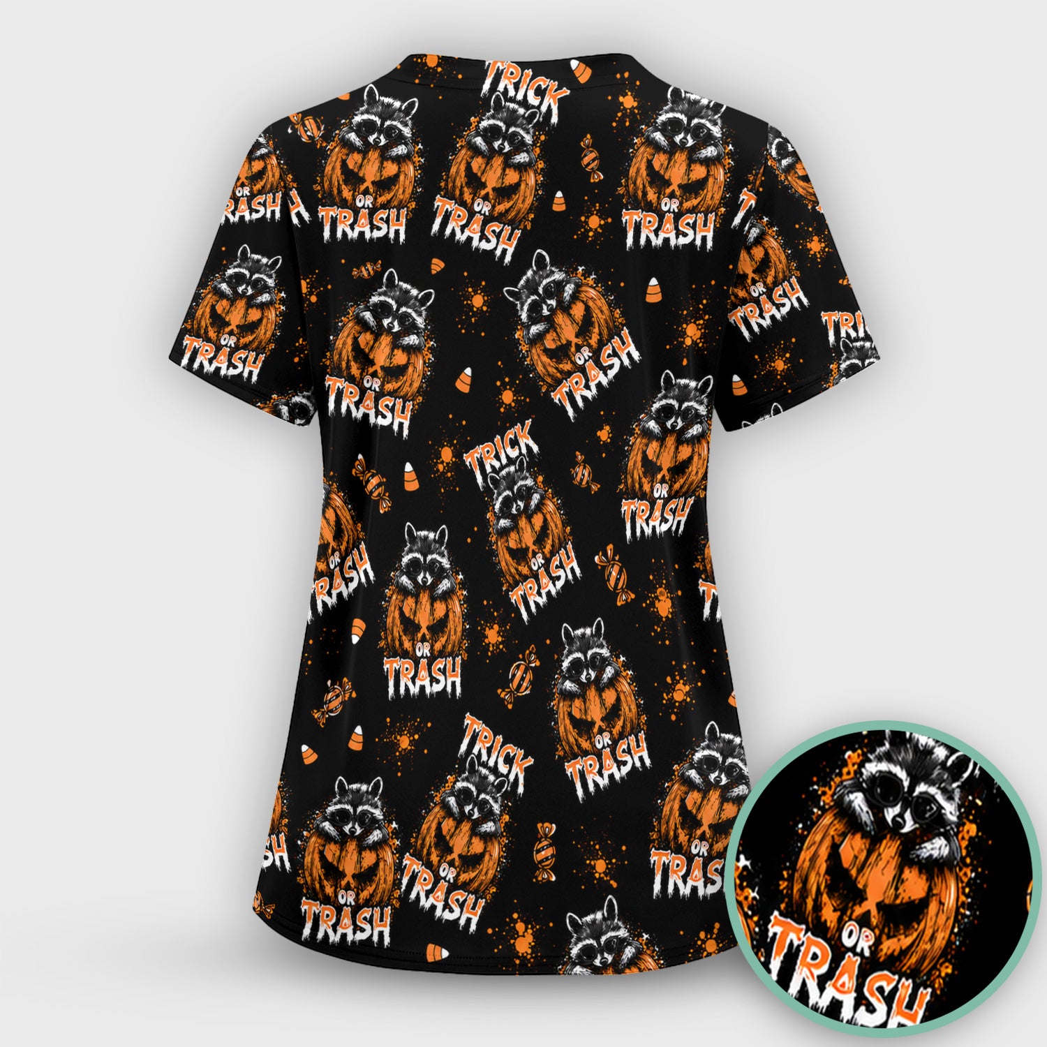 Funny Halloween Trick Or Trash Raccoon Scrub Top, Comfortable Scrubs for Nurses