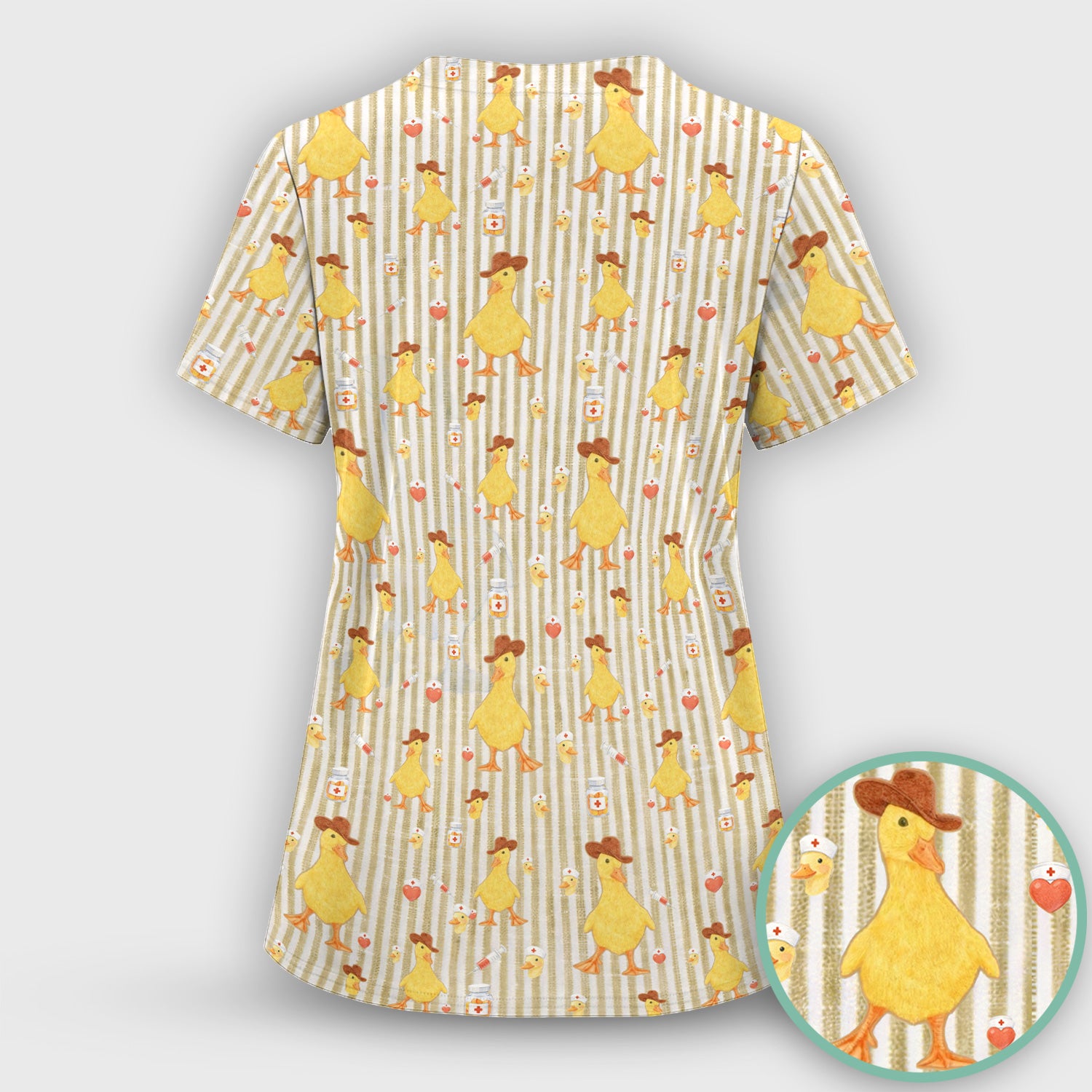 Cowboy Ducktor Vertical Stripe Pattern Scrub Top, Comfortable Scrubs for Nurses