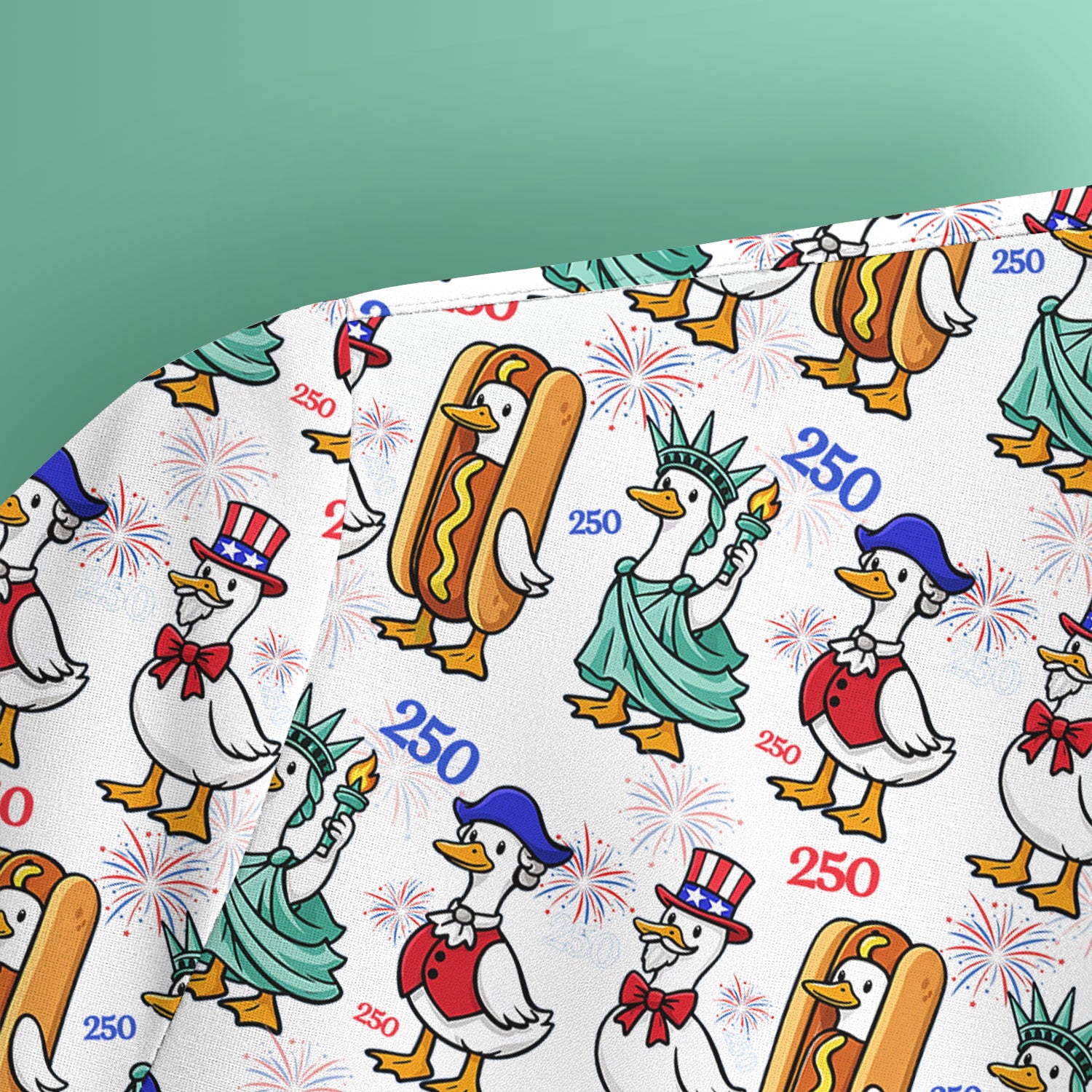 Patriotic Duck Independence Day Pattern Scrub Top, Breathable Healthcare Uniform Top