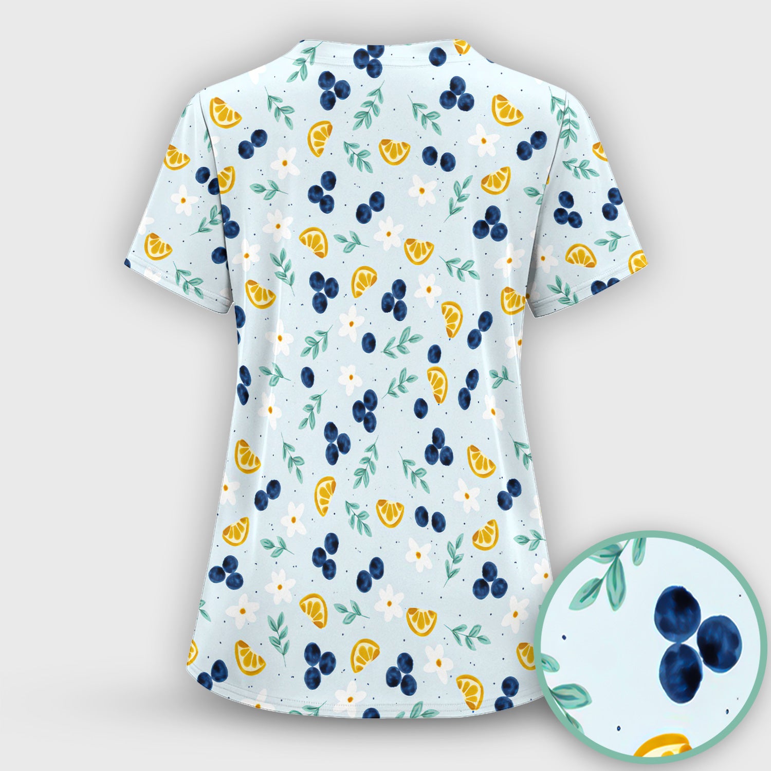 Blueberry Lemon Daisy Pattern Scrubs Sets, Scrub Pants and V Neck Top