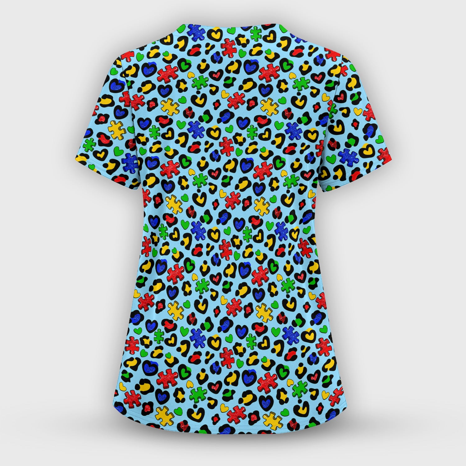 Puzzle Heart Awareness Print Scrub Top, Soft & Comfortable Scrubs for Nurses