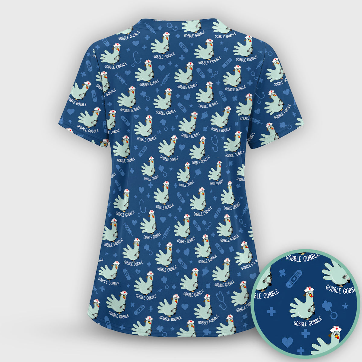 Funny Gobble Gobble Nurse Turkey Scrub Set, Scrub Pants and V Neck Top