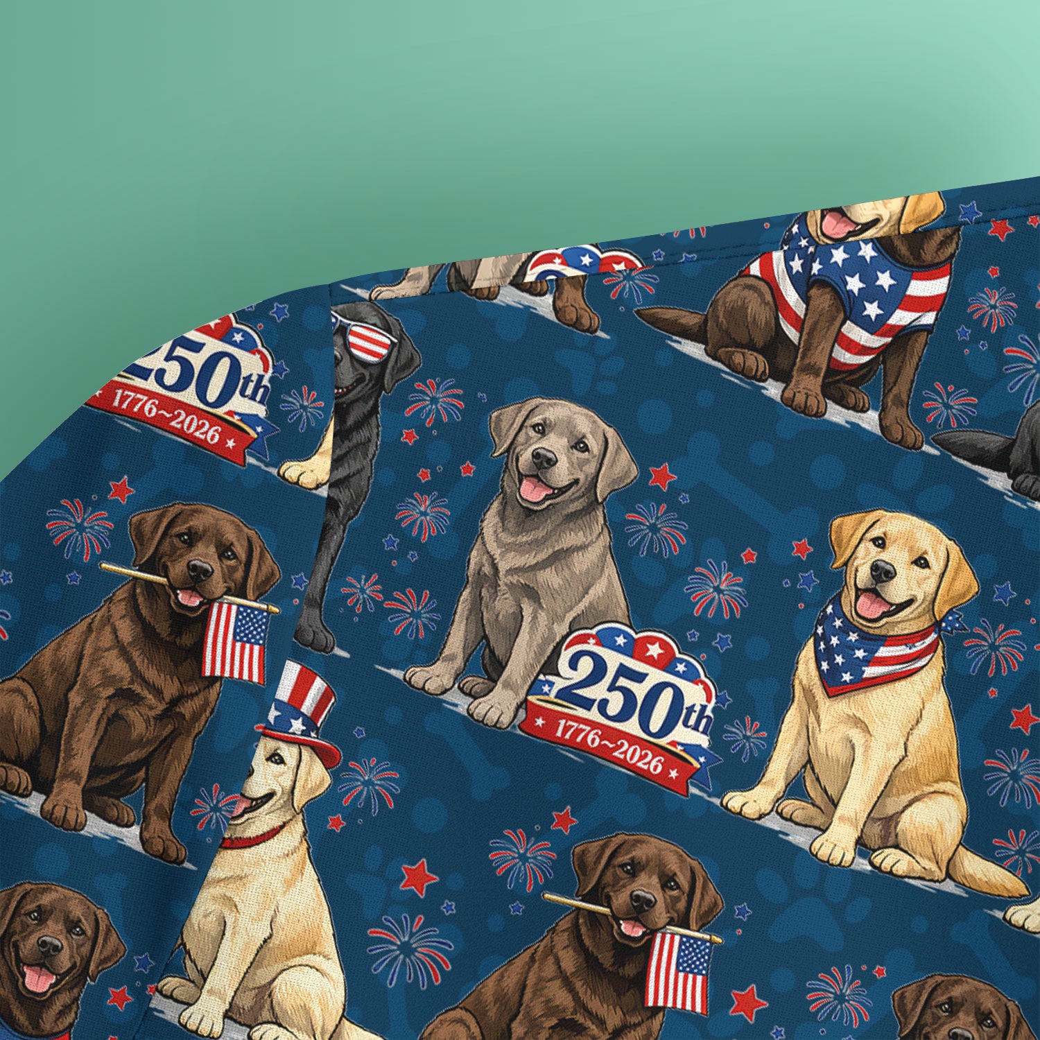4th of July Labrador Dog Patriotic Print Scrub Top, USA Flag Nursing Uniform for Women