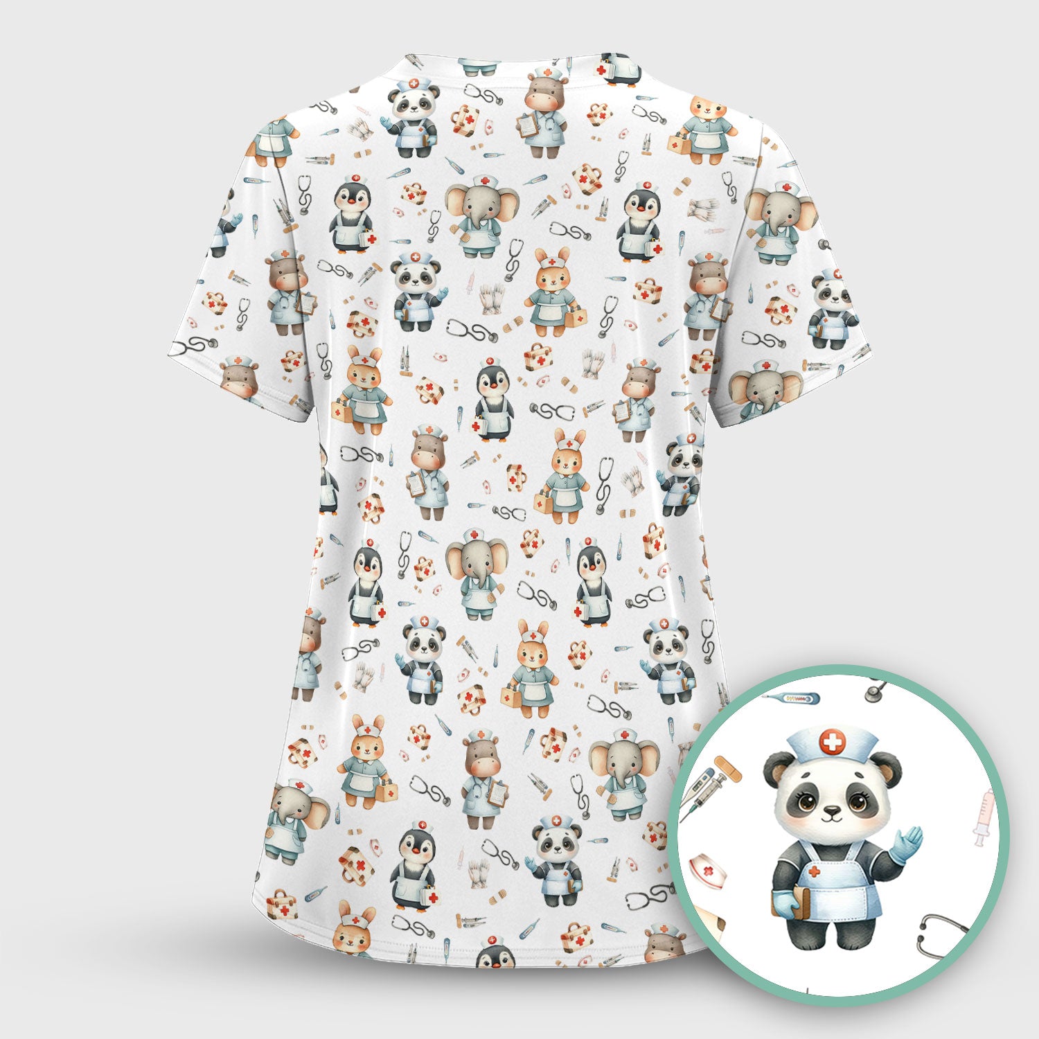 Cute Animal Scrub Top for Women - Funny Panda Rabbit Penguin Shirt - Breathable Med Uniform - Comfortable Scrubs for Nurses