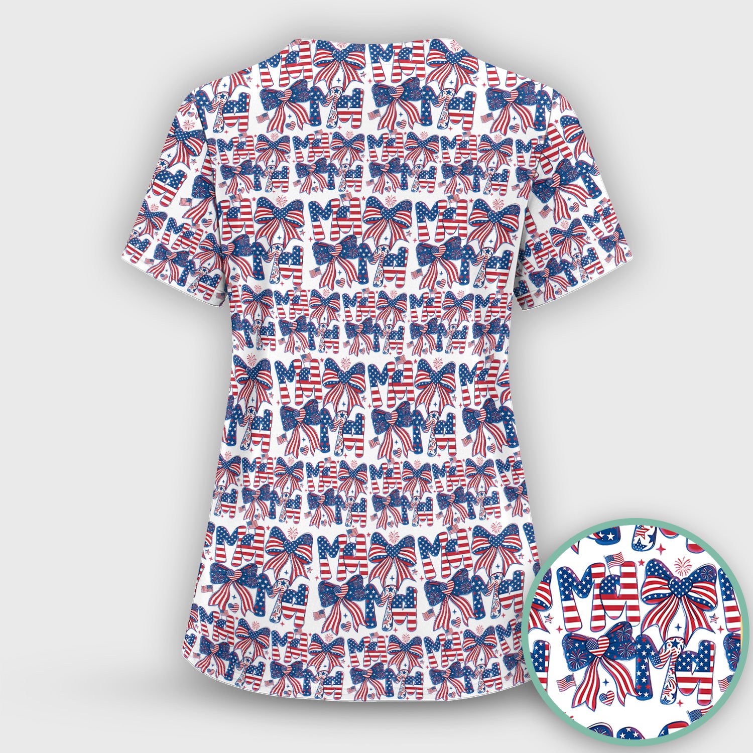 American Flag MaMa Bow Pattern Scrub Top, Comfortable Scrubs for Nurses