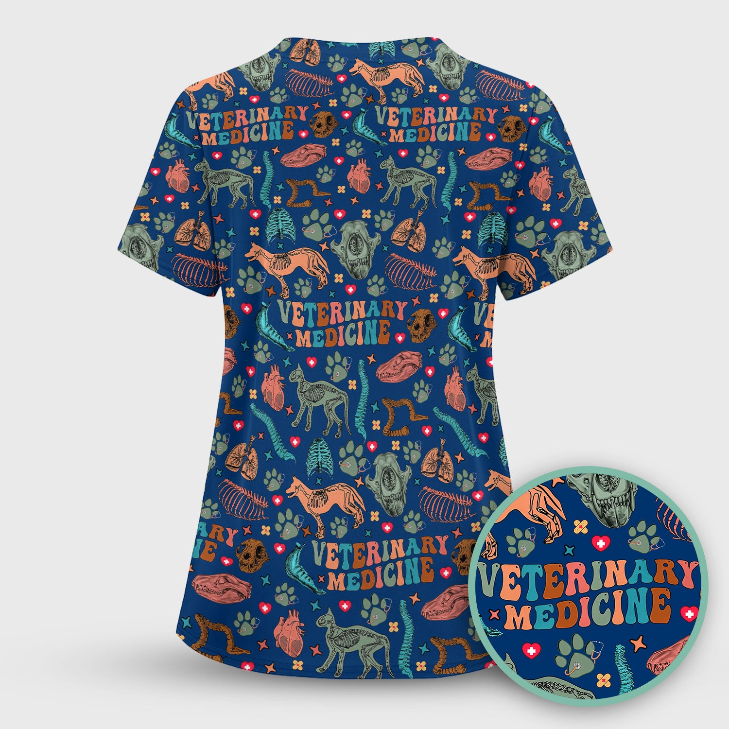 Vet Tech Scrub Top - Veterinary Medicine Pattern - Animal Medical Uniform for Women Nurse Gift