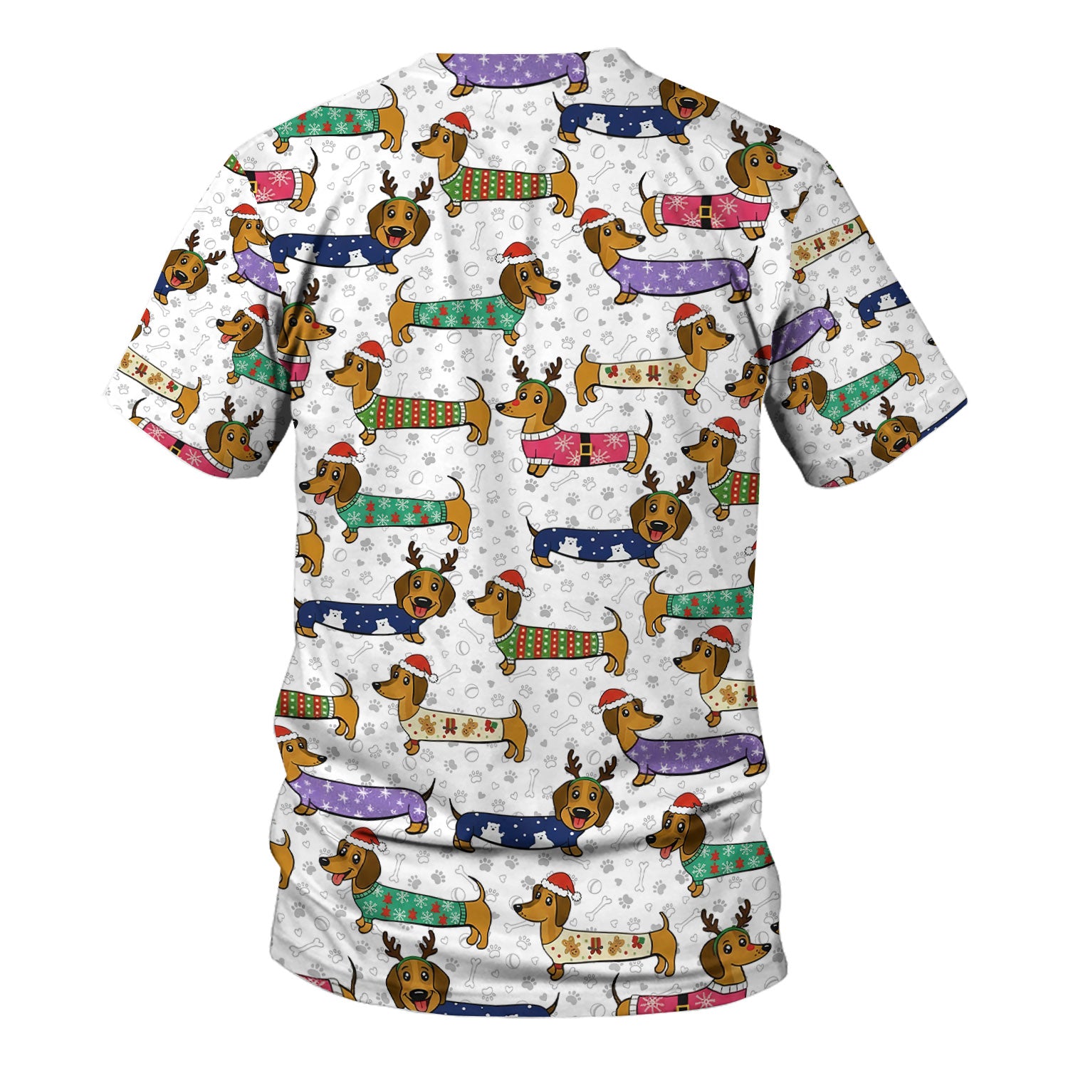 Christmas Dachshund Scrub Top for Women - Cute Dog Nursing Uniform with Pockets - Holiday Reindeer Wiener Dog Shirt - Funny Vet Tech Workwear