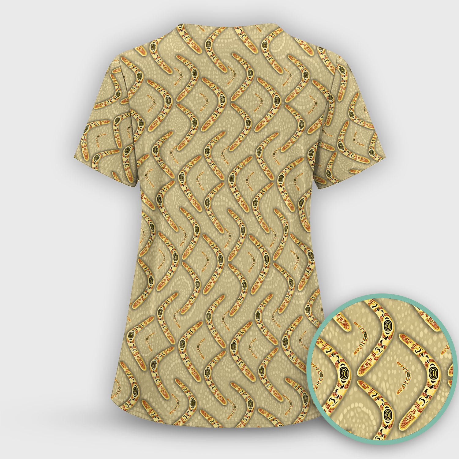 Aboriginal Boomerang Pattern Nurse Scrub Top, Breathable Fabrics Nursing Uniform