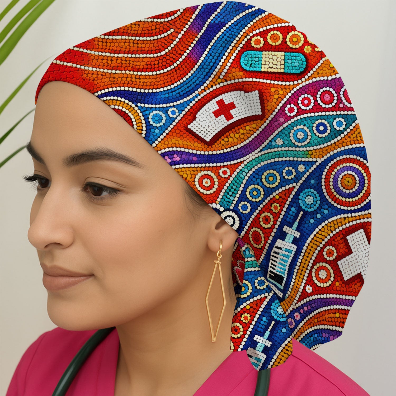 Aboriginal Dot Art Nurse Scrub Cap, Artistic Medical Pattern Hat, Breathable Fabrics Nursing Uniform