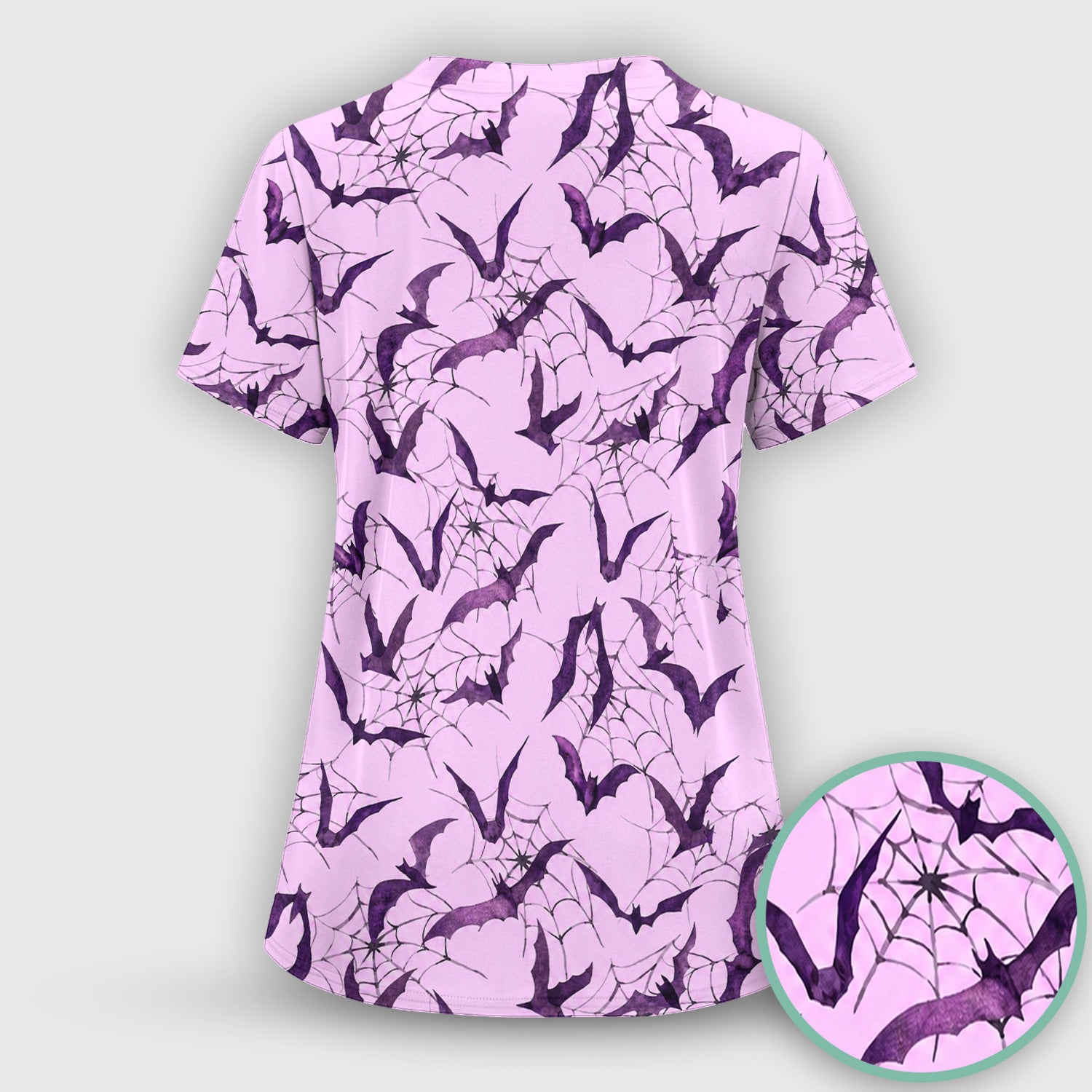 Halloween Bat with Spider Web Scrub Top, Comfortable Scrubs for Nurses