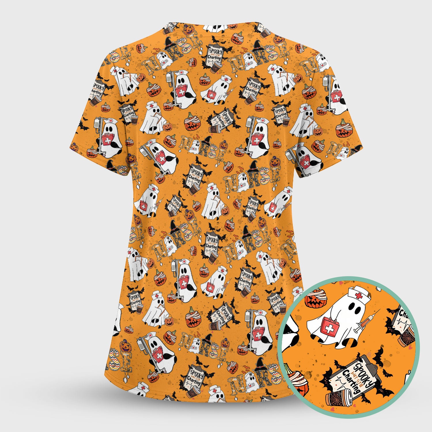 Halloween Scrub Top - Spooky But Still Charting - Funny Scrubs for Nurses - Horror Pumpkin Nursing Uniform