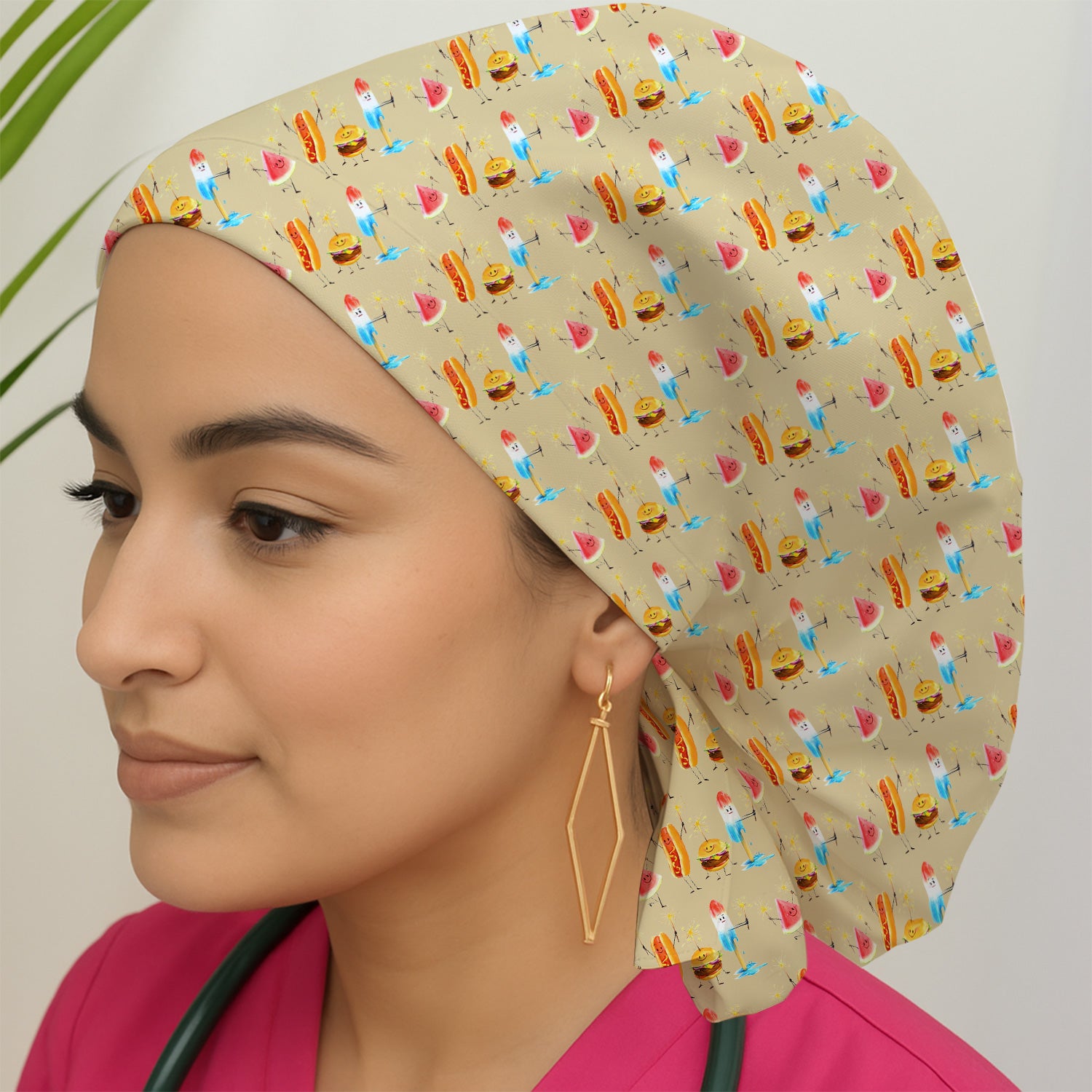 Funny Summer Food Icons Pattern Scrub Cap, Surgical Caps for Doctors