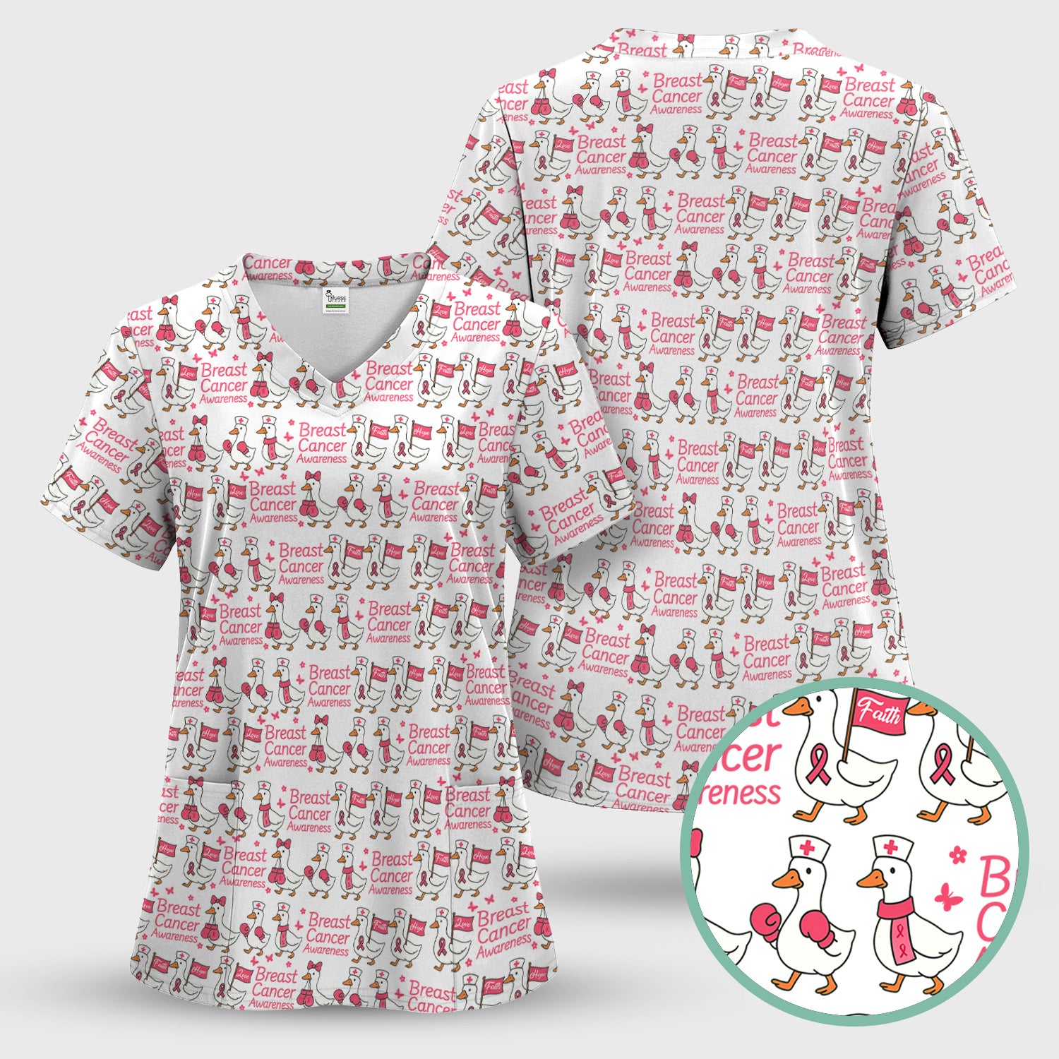 Breast Cancer Awareness Scrub Top - Cute Medical Uniform Scrub For Women - CNA RN LPN Gift