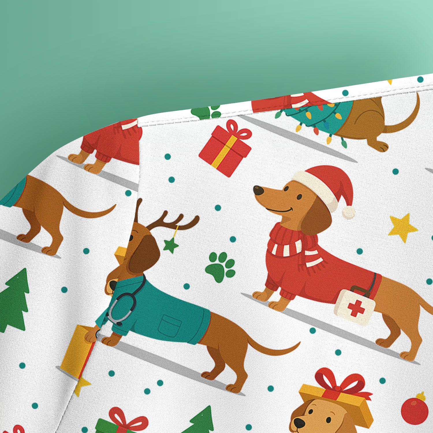 Dachshund Scrub Top Christmas - Cute Dog Nurse Shirt - Holiday Medical Scrubs Gift for Women CNA RN Doctor
