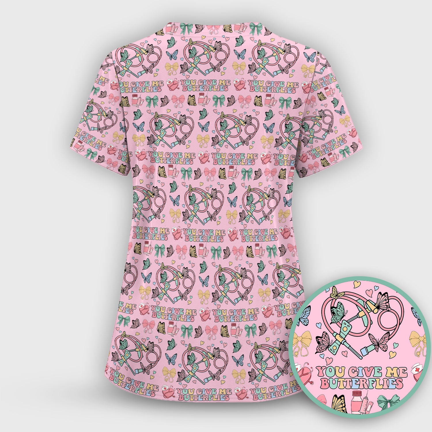 Butterfly Heart Valentine Medical Pattern Scrub, Women's Scrub Sets