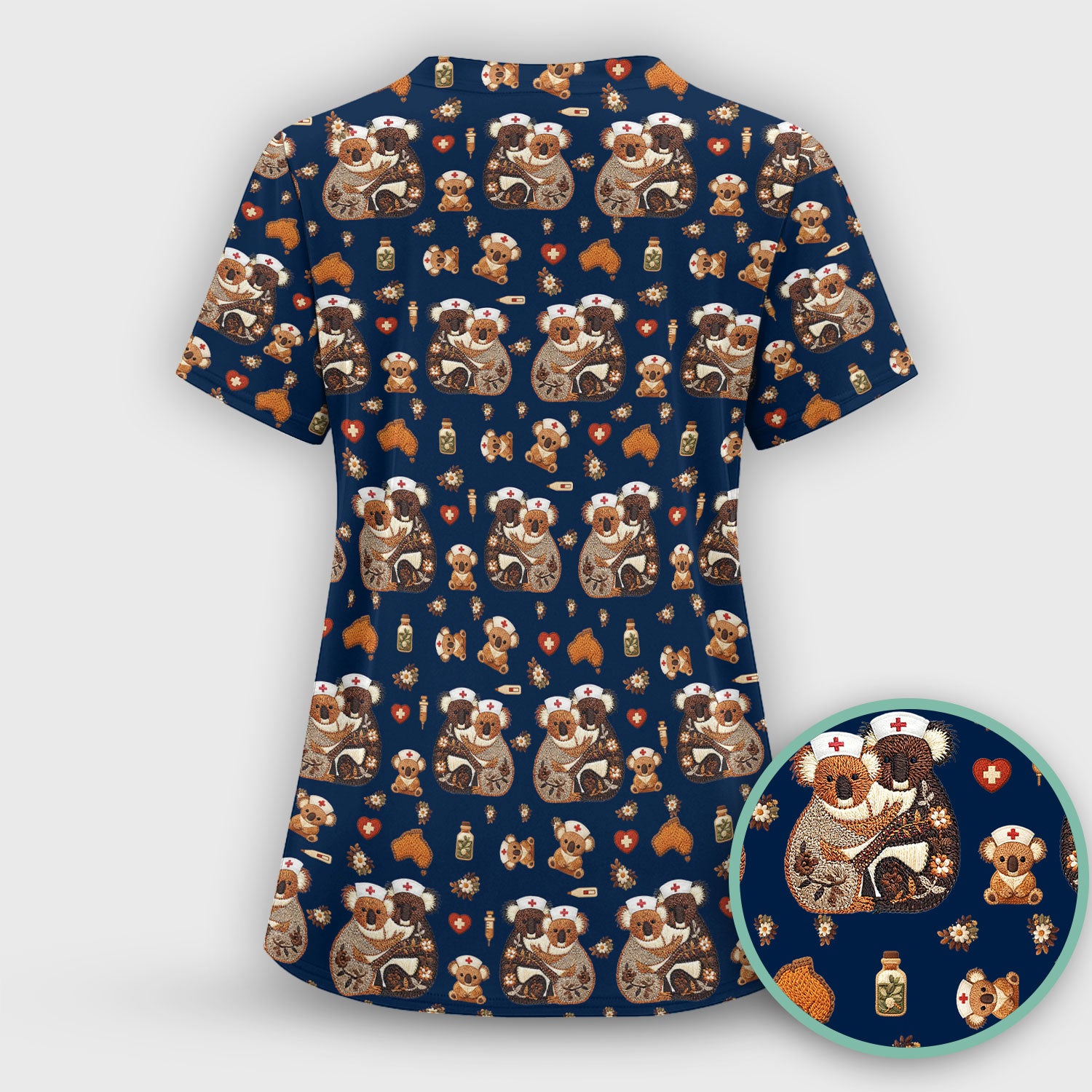 Cute Cartoon Koala Valentine Nurse Design Scrub Top, Breathable Fabrics Nursing Uniform