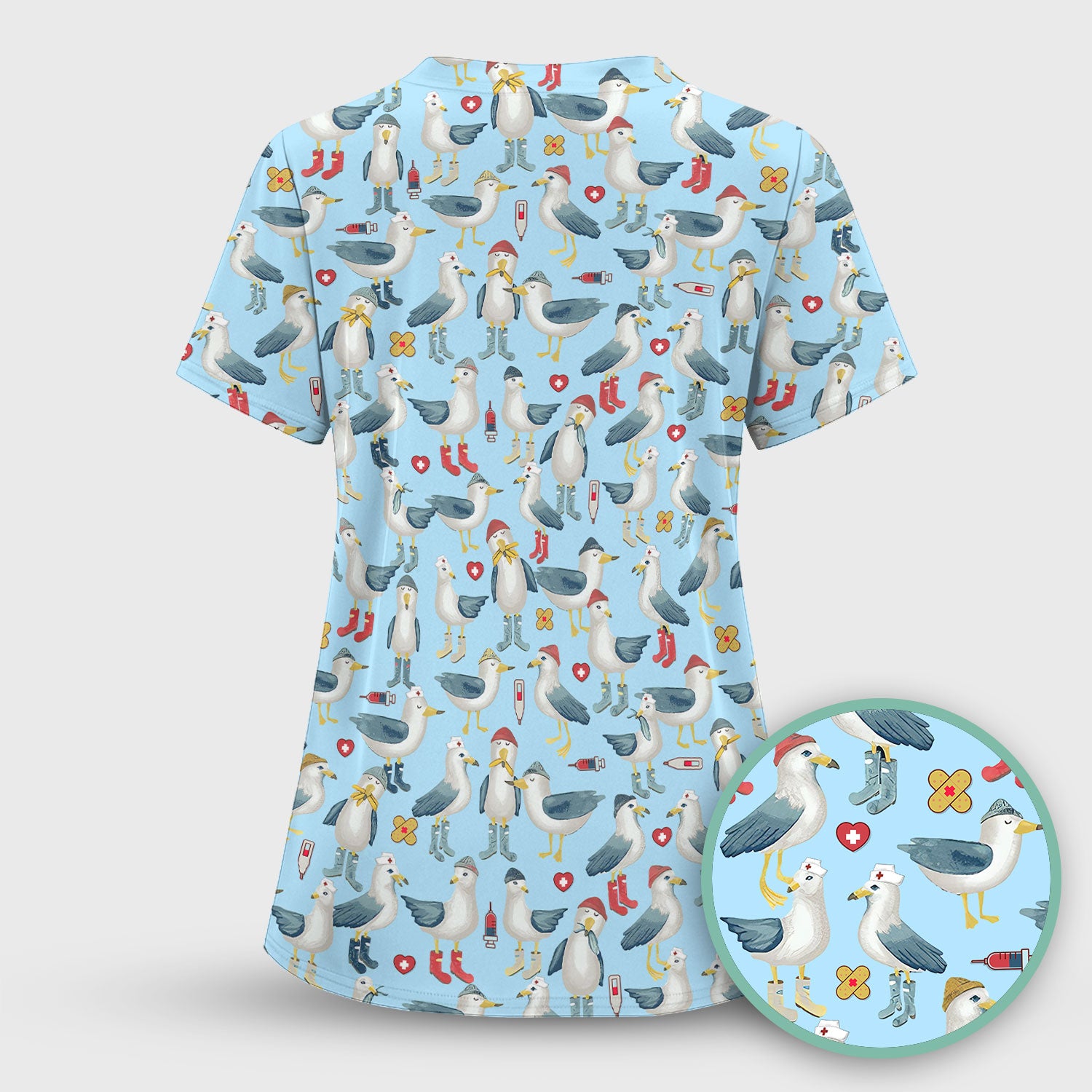 Seagull Scrub Top for Nurses - Adorable Birds Medical Uniform - Funny Shirt for RN CNA LPN