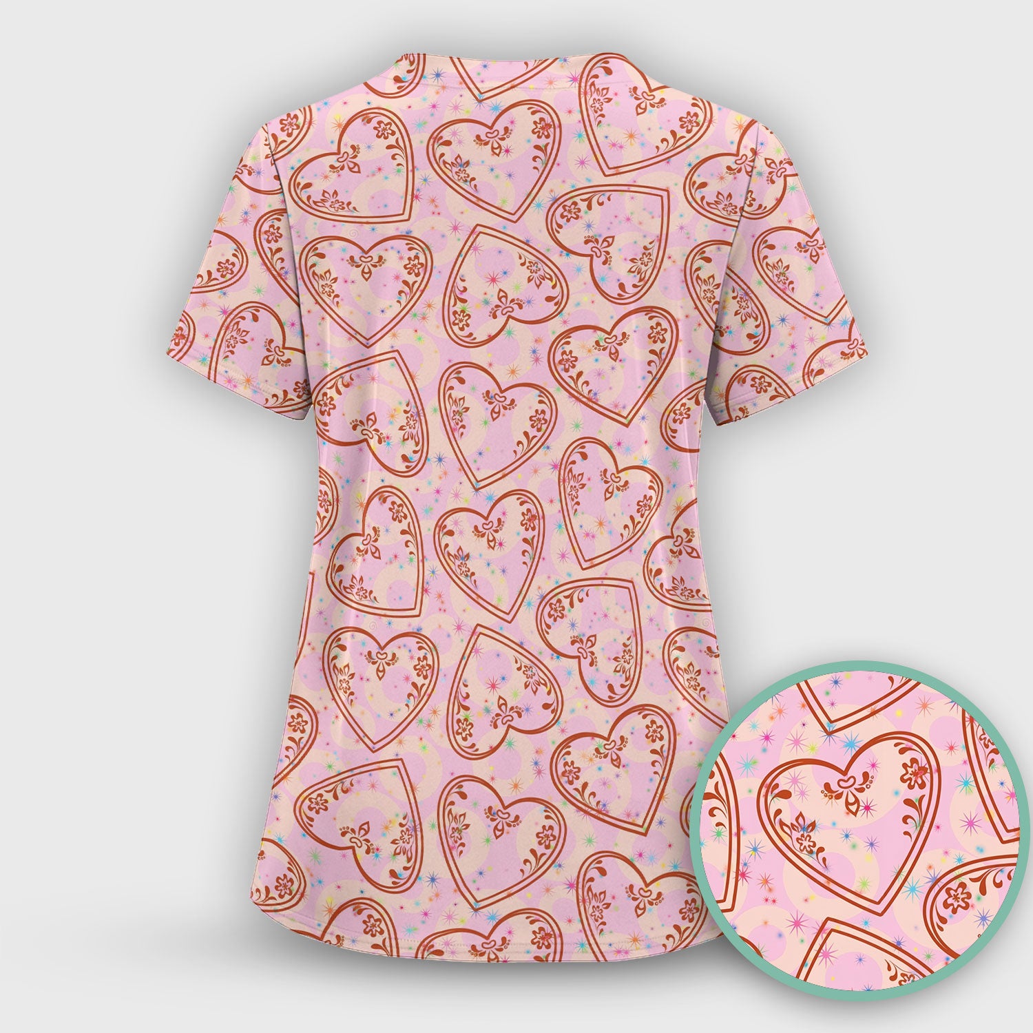 Valentine Heart Scrub Top For Women, Hearts Pattern Nurse Shirt, Comfortable Scrubs For Nursing