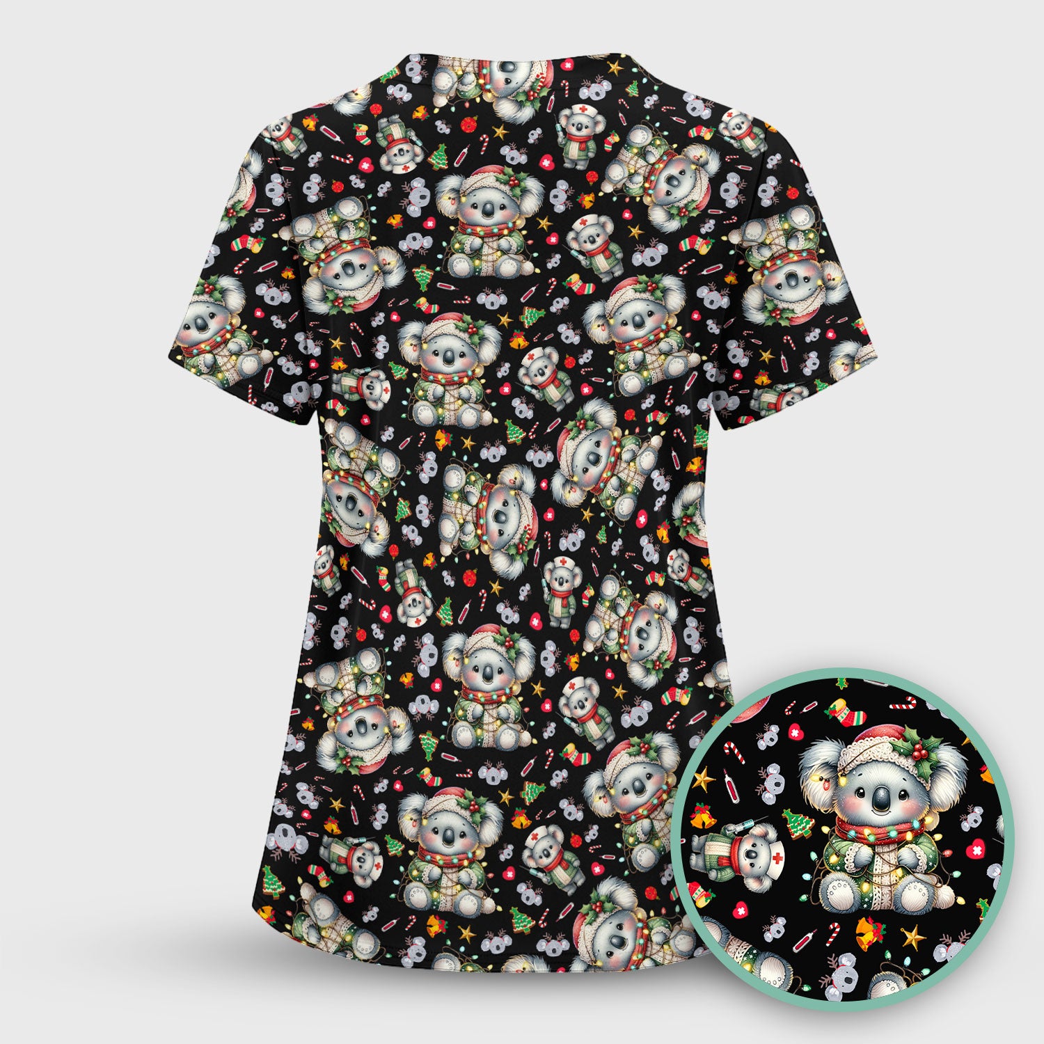 Christmas Koala Scrub Top - Cute Aussie Holiday Nurse Shirt for Women - Funny Animal Medical Uniform