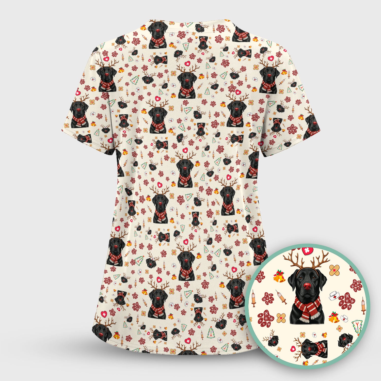 Black Lab Christmas Scrub Top - Funny Labrador Nurse Shirt - Cute Holiday Medical Uniform for Women RN LPN CNA Gift