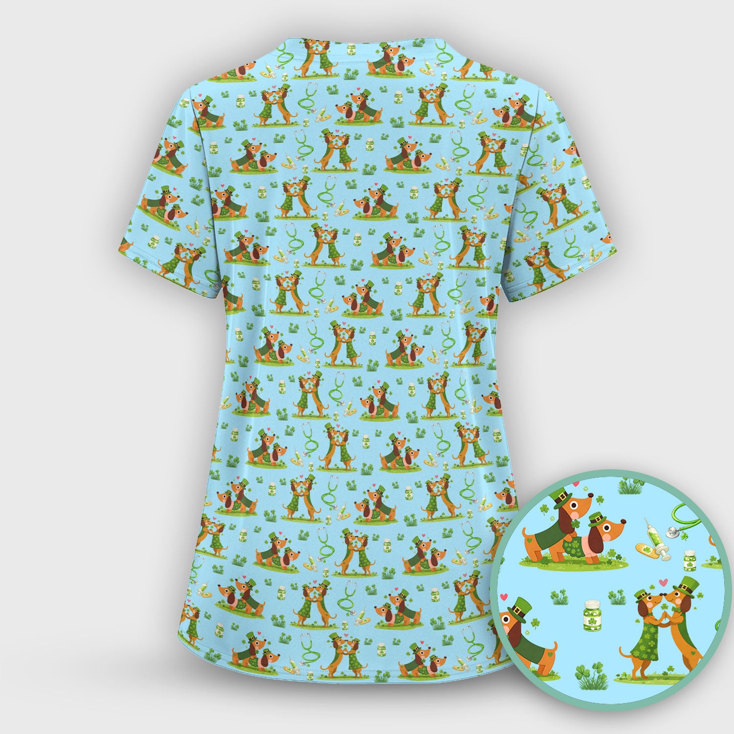 Valentine Cute Dachshund Nurse Shirt, Dog Heart Pattern, Comfortable Scrubs for Nurses