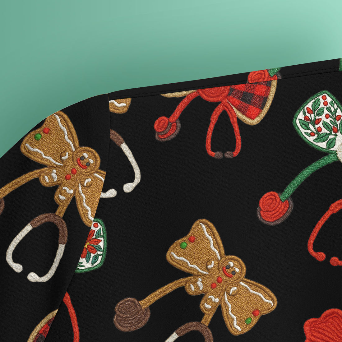 Christmas Stethoscope Bow Nurse Scrub Top, Xmas Pattern Scrub Shirt, Holiday Nursing Uniform