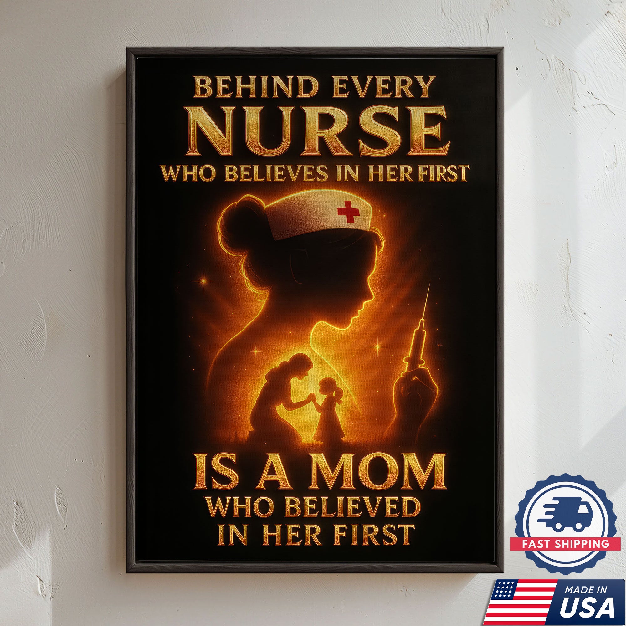 Nurse Mom Canvas Wall Art Inspirational Gift, Behind Every Nurse Quote, RN LPN CNA Gift