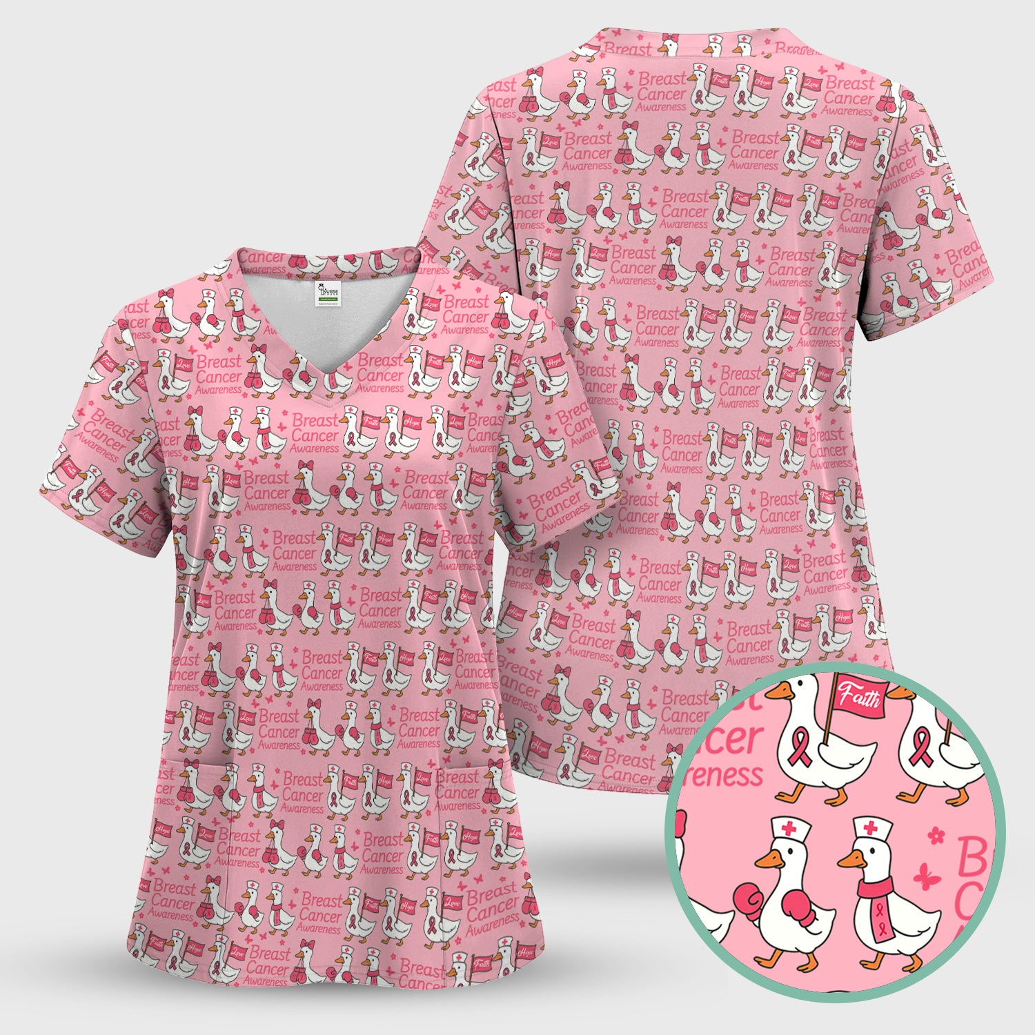 Breast Cancer Awareness Scrub Top - Cute Medical Uniform Scrub For Women - CNA RN LPN Gift