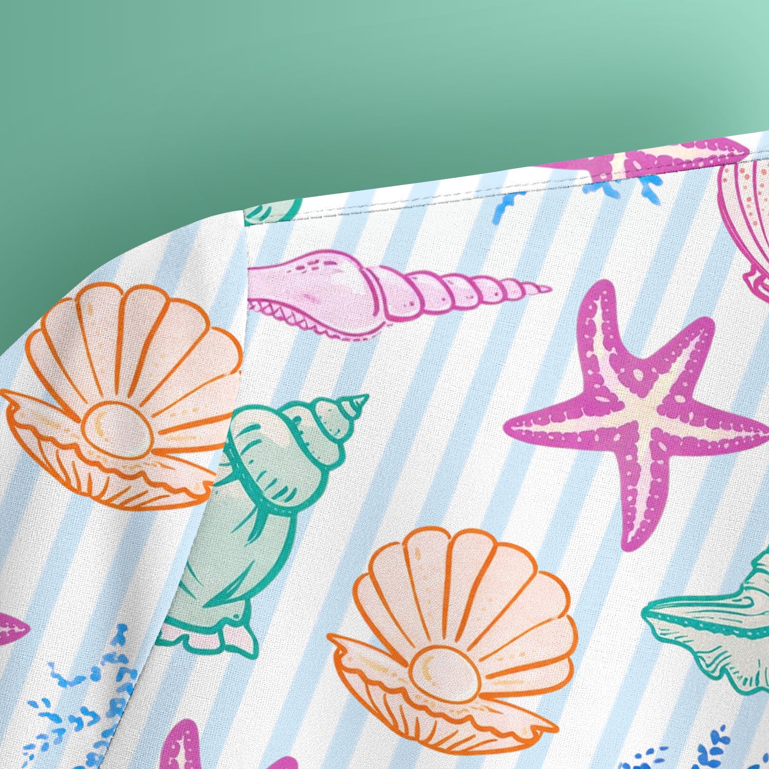 Colorful Seashell Starfish Ocean Stripe Pattern Scrub Top, Breathable Fabrics Nursing Uniform