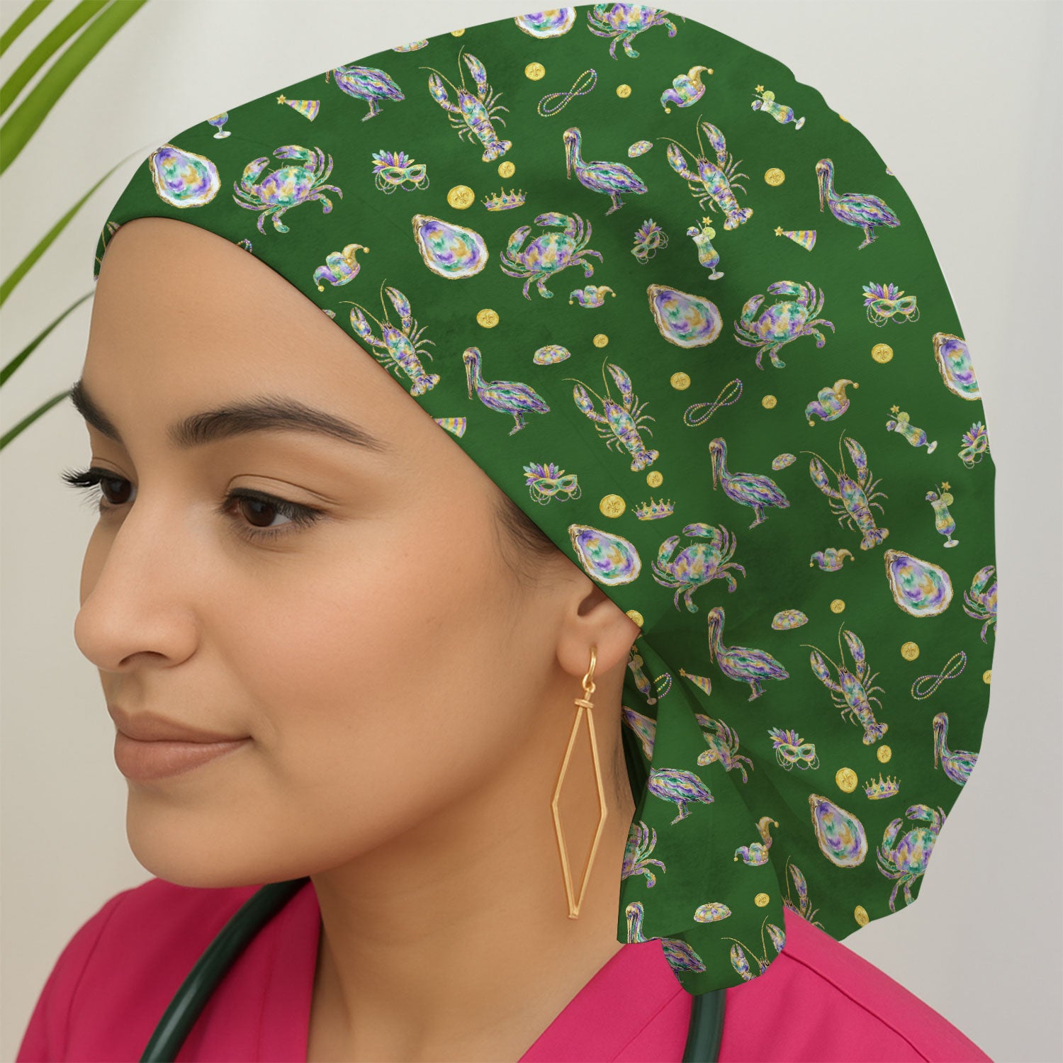 Mardi Gras Seafood Nurse Scrub Cap, Comfortable Uniform Scrubs For Nursing