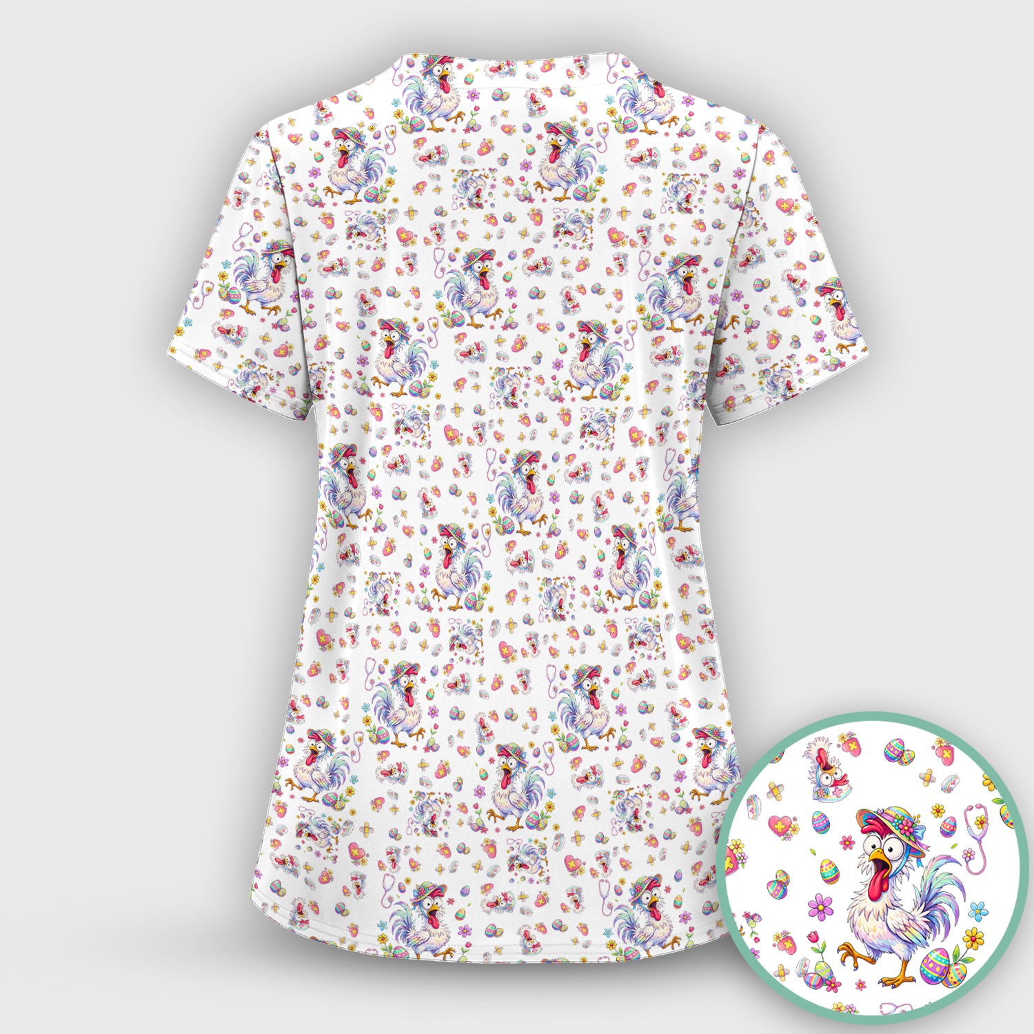 Funny Easter Nurse Chicken Pattern Scrub Top, Comfortable Scrubs for Nurses