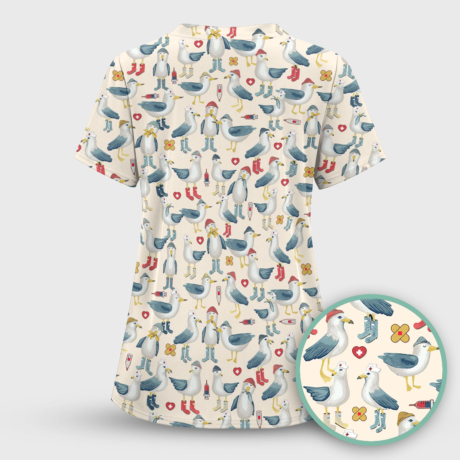 Seagull Scrub Top for Nurses - Adorable Birds Medical Uniform - Funny Shirt for RN CNA LPN