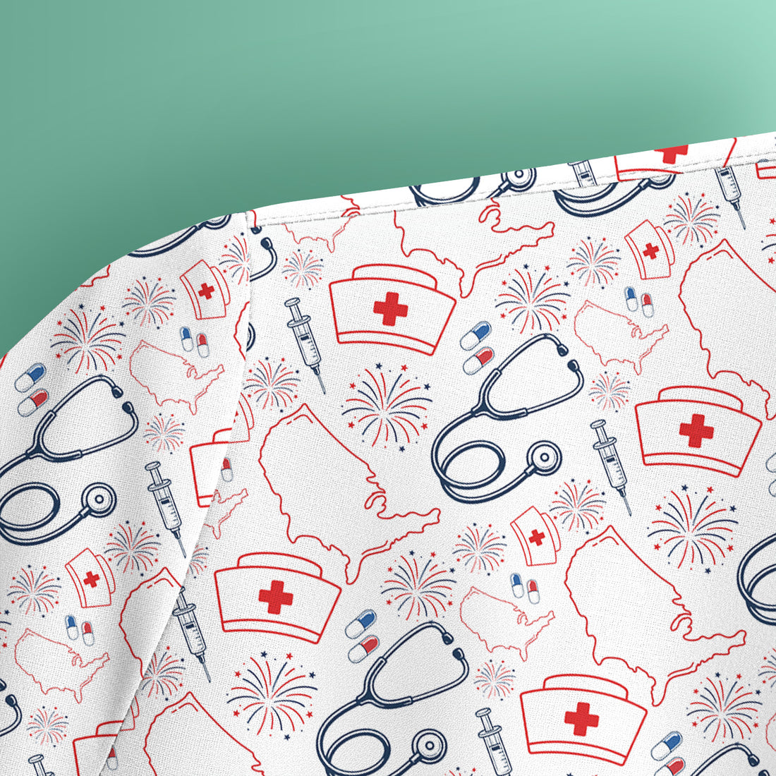 Patriotic Nurse Stethoscope Flag Pattern Scrub Top, Comfortable Scrubs for Nurses