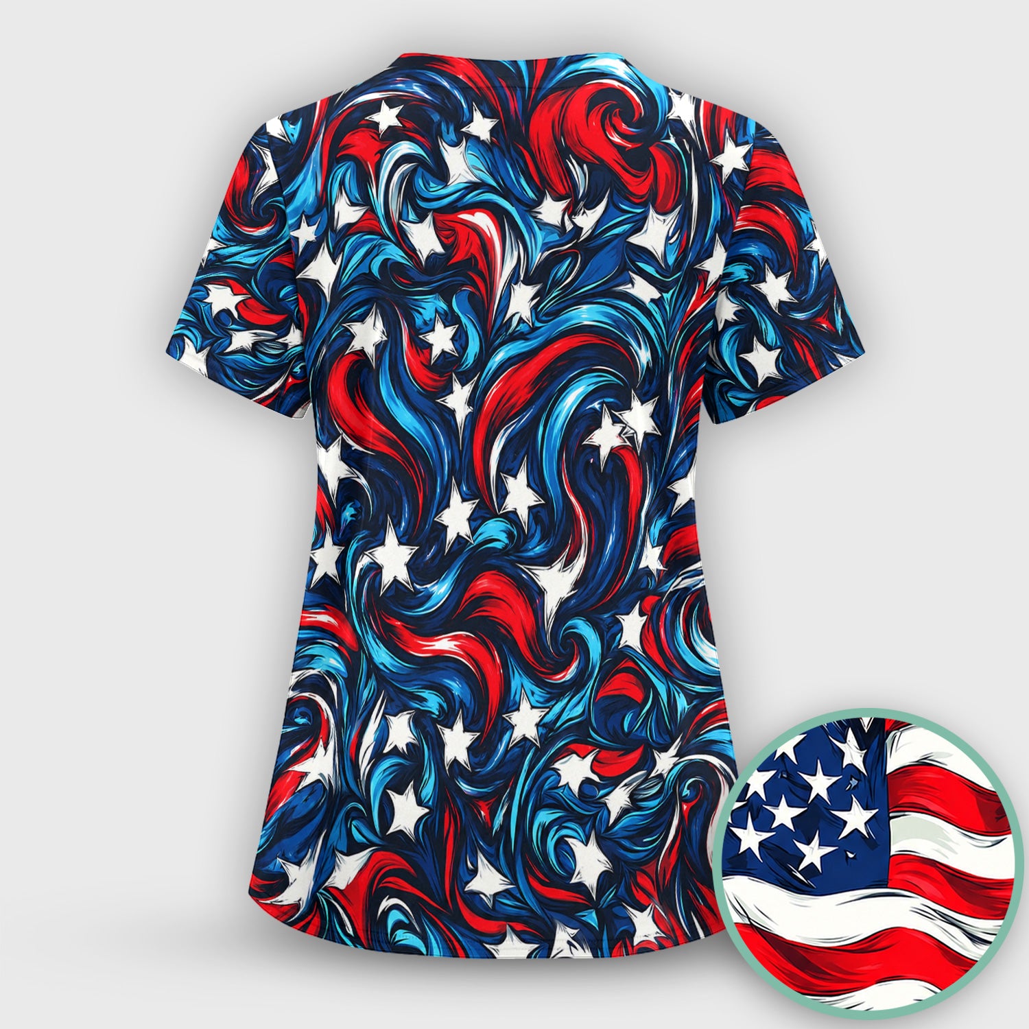 American Flag Heart Pattern Scrub Top, Comfortable Scrubs for Nurses