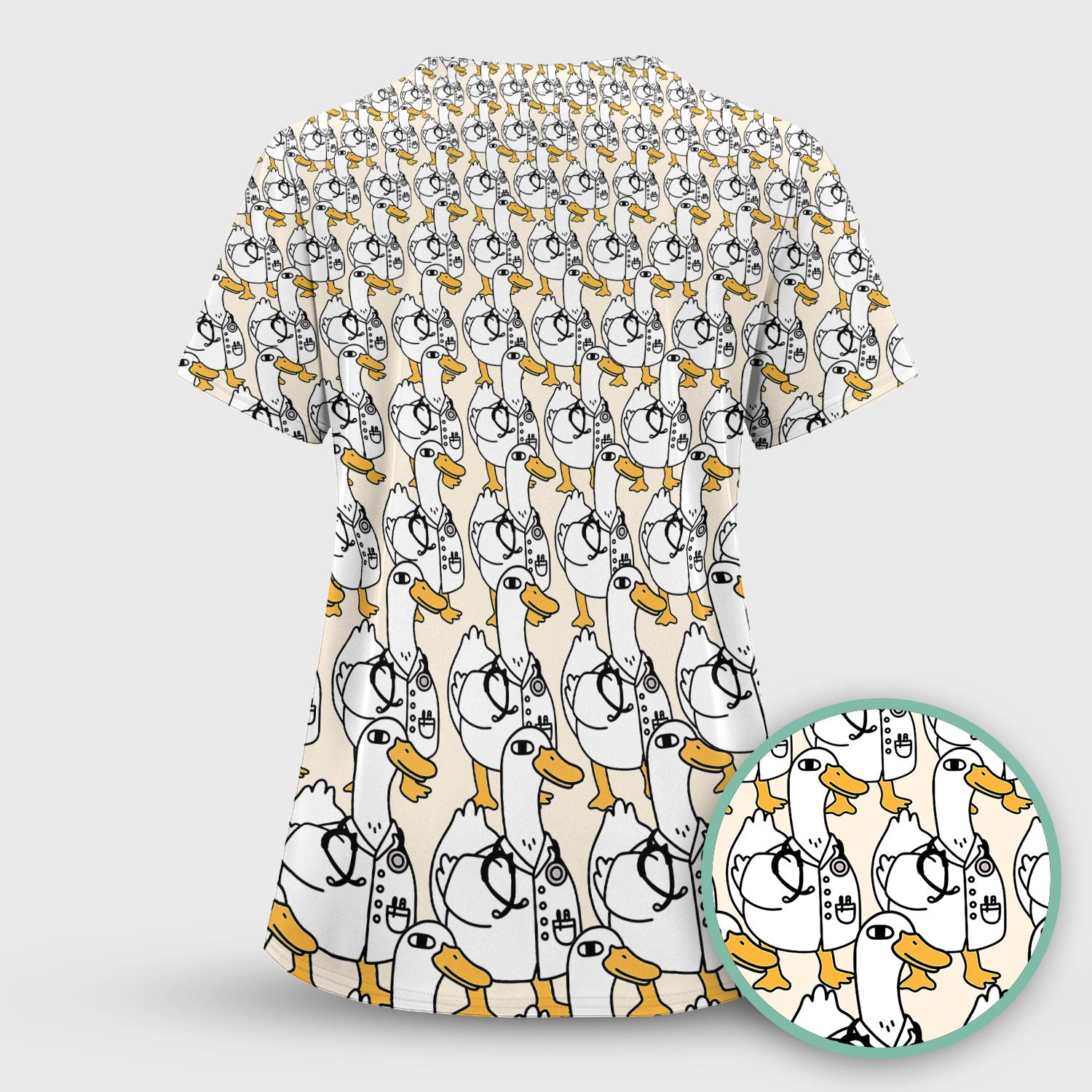 Funny Duck Scrub Top for Women - I'm a Doctor Shirt - Cute Duck In The Row - Breathable Fabrics Nursing Uniform