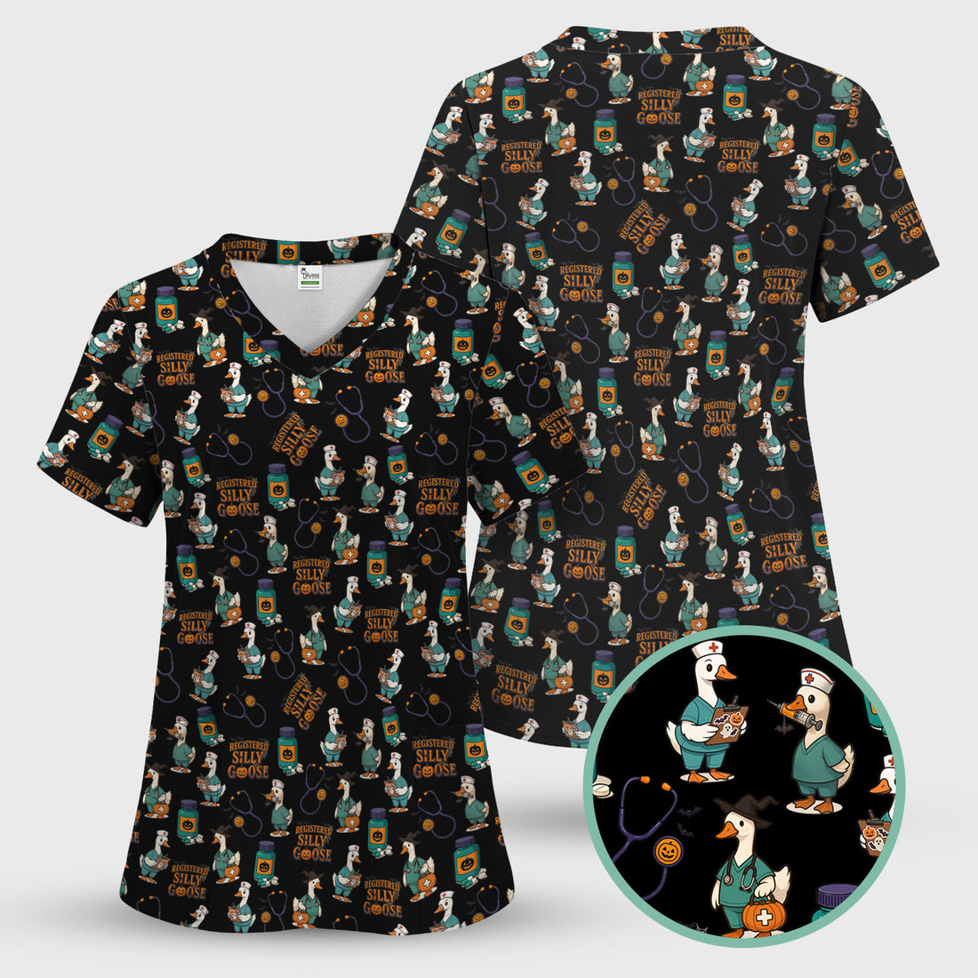 Personalized Funny Nurse Scrub - Medical Shirt with Silly Goose Pattern - Gift for RN LPN CNA