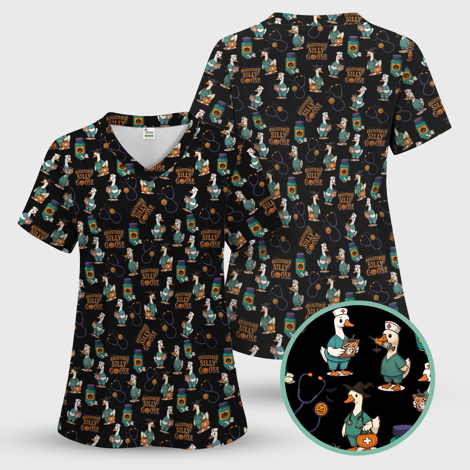Personalized Funny Nurse Scrub - Medical Shirt with Silly Goose Pattern - Gift for RN LPN CNA