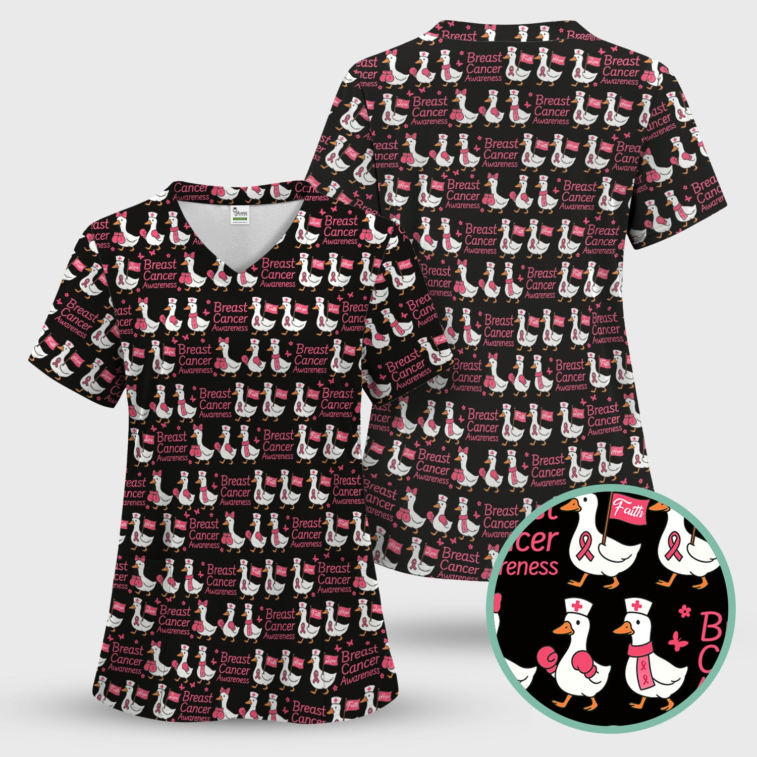 Breast Cancer Awareness Scrub Top - Cute Medical Uniform Scrub For Women - CNA RN LPN Gift