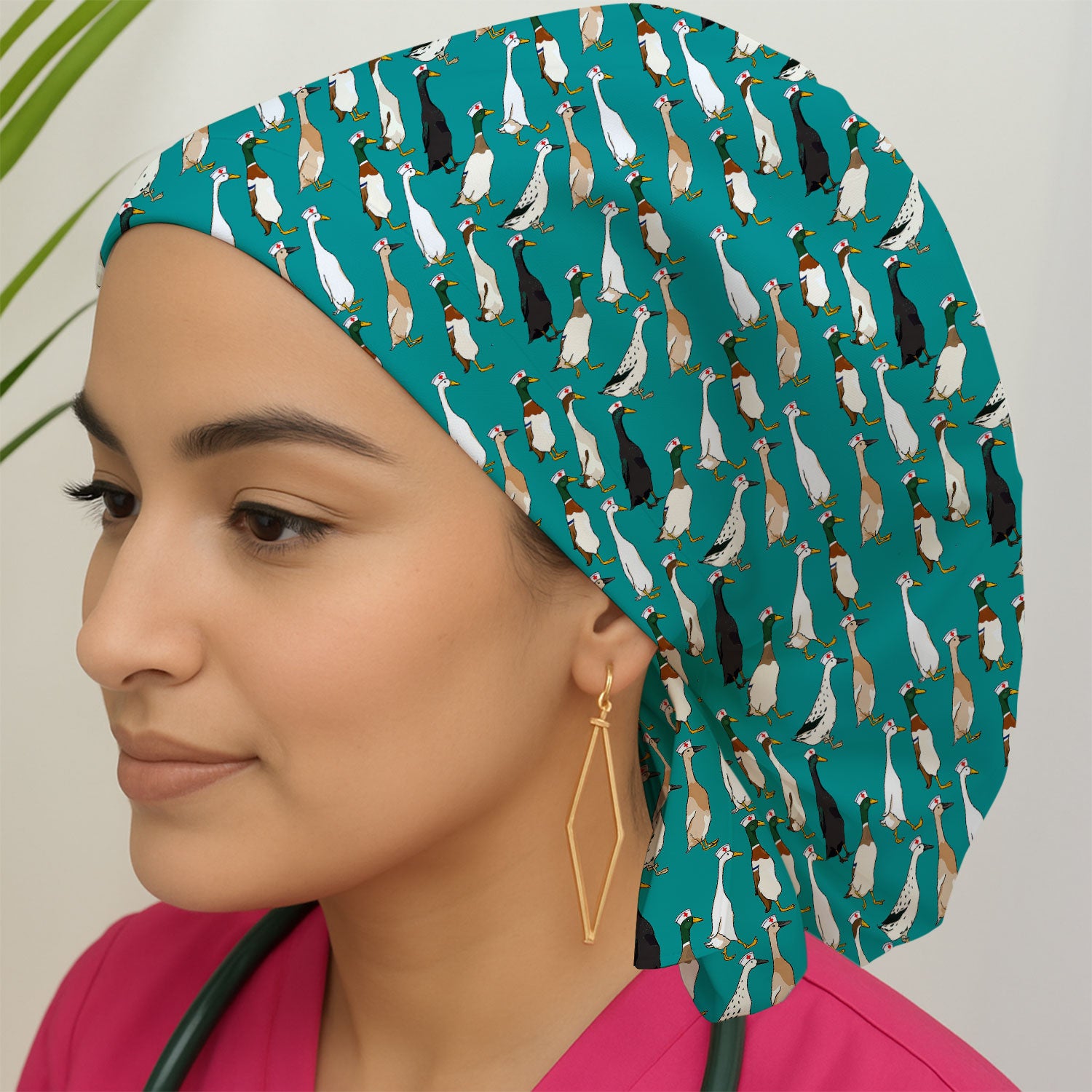 Funny Nurse Duck Pattern Scrub Cap, Surgical Caps for Doctors