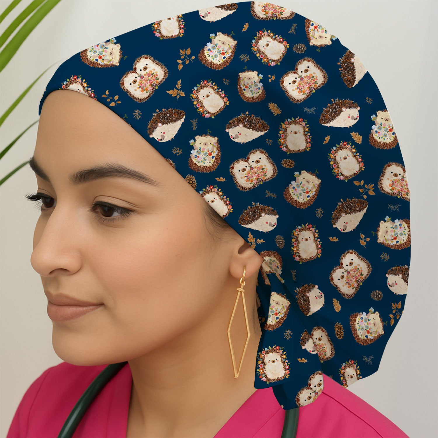 Cute Hedgehog Floral Scrub Cap, Surgical Caps for Doctors