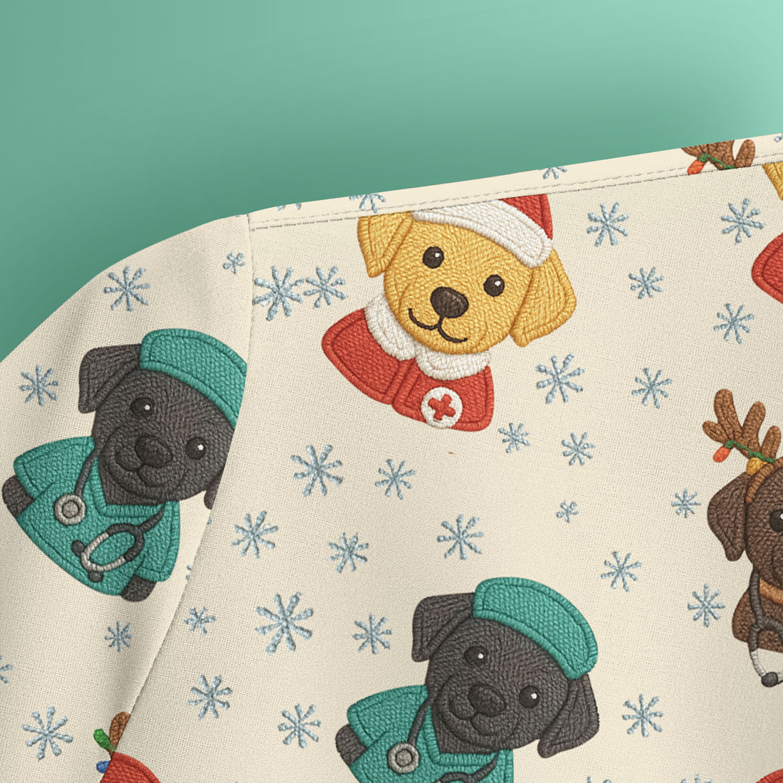 Christmas Dog Pattern Scrub Top, Cute Puppy Nurse Scrub Shirt, Holiday Nursing Uniform