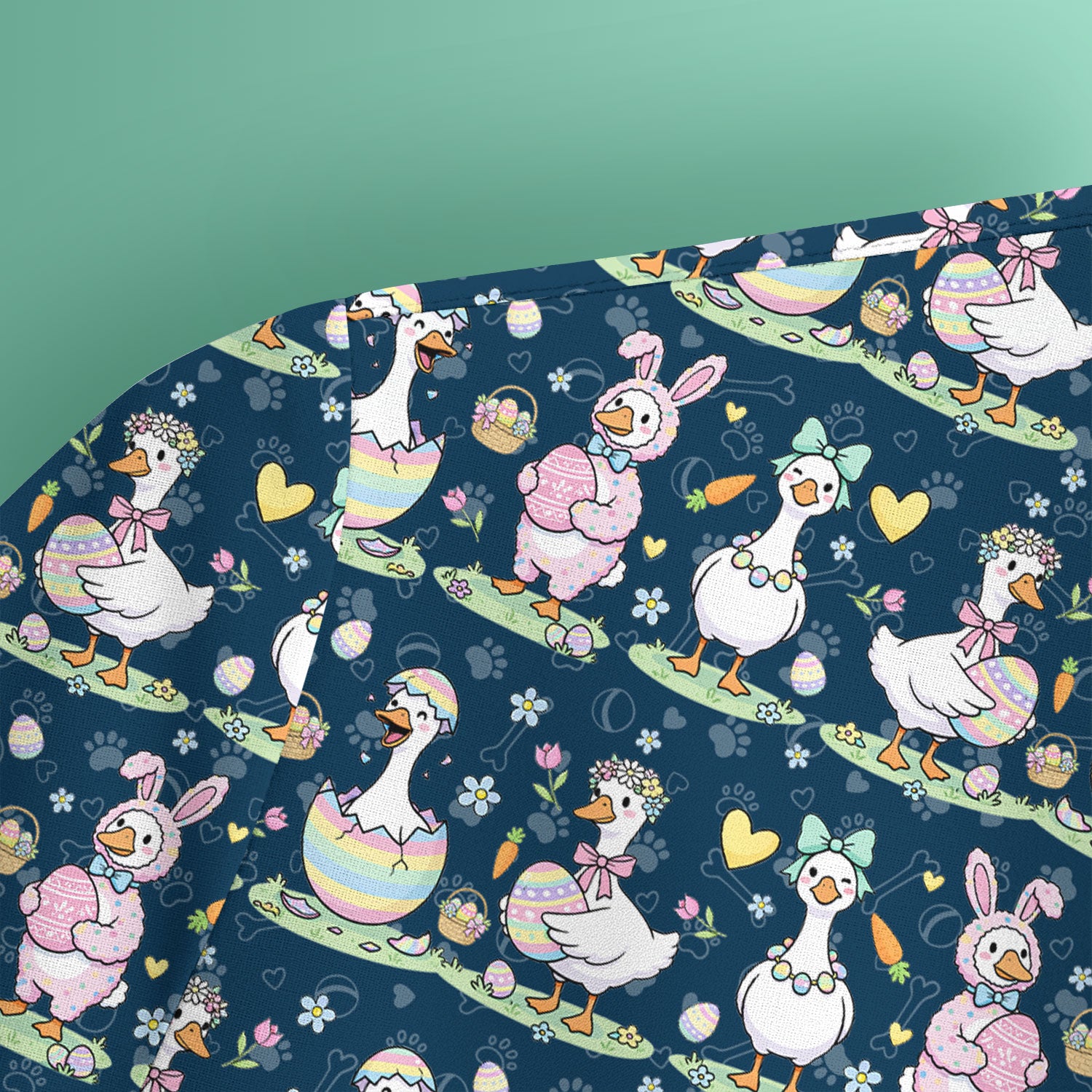Pastel Easter Goose Bunny Egg Pattern Scrub Top, Comfortable Scrubs for Nurses