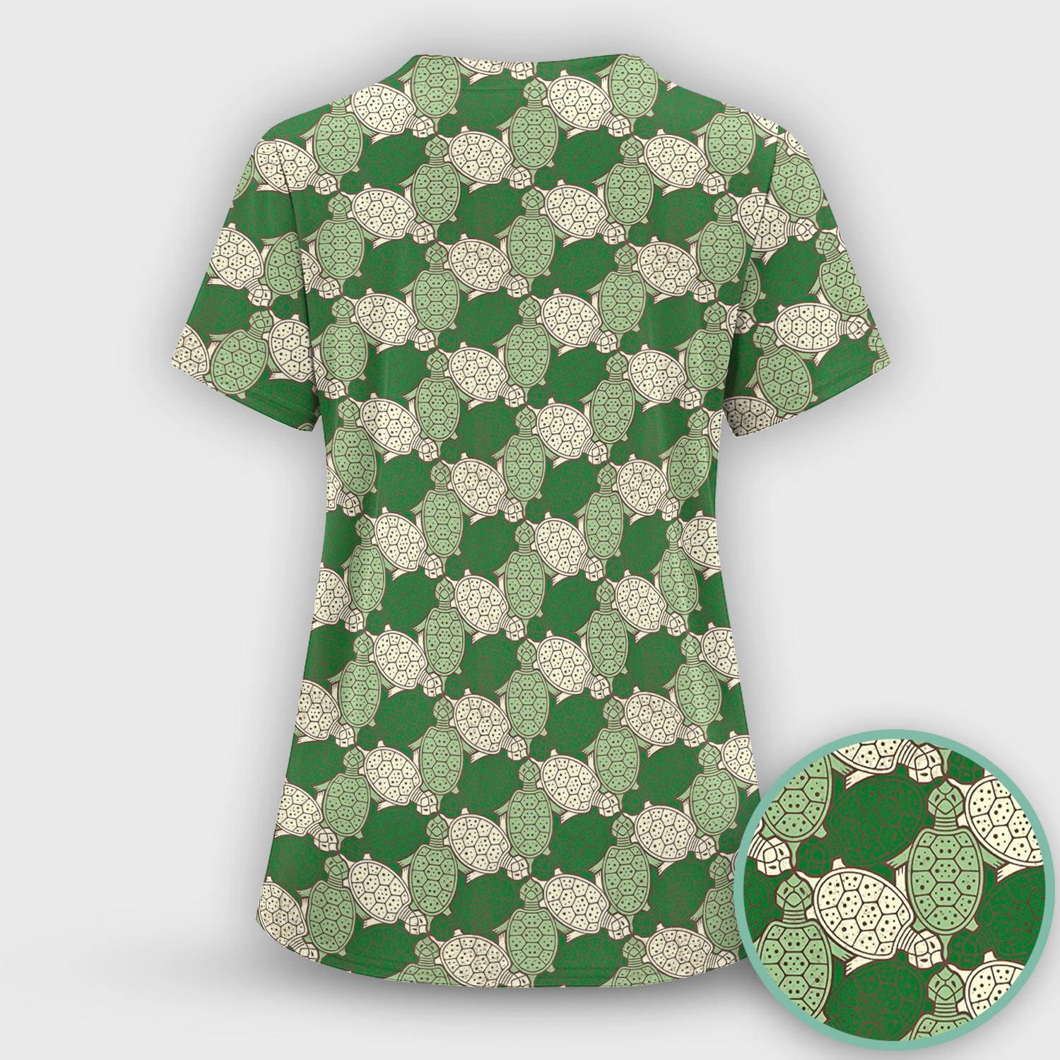 Green Sea Turtle Shell Pattern Scrub Top, Comfortable Scrubs for Nurses