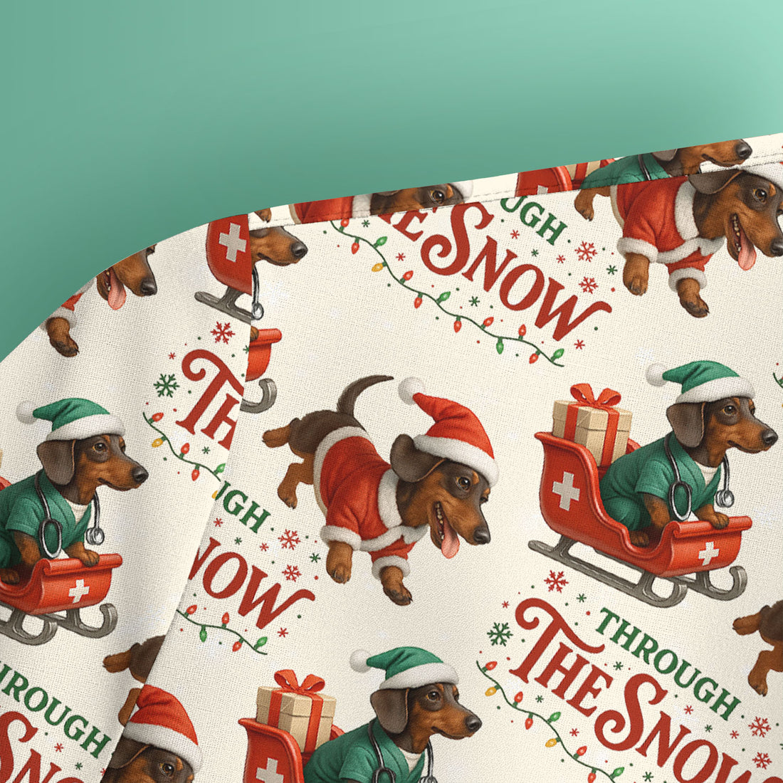 Dachshund Christmas Scrub Top, Cute Dog Nurse Scrub Shirt, Through The Snow Pattern Nursing Uniform
