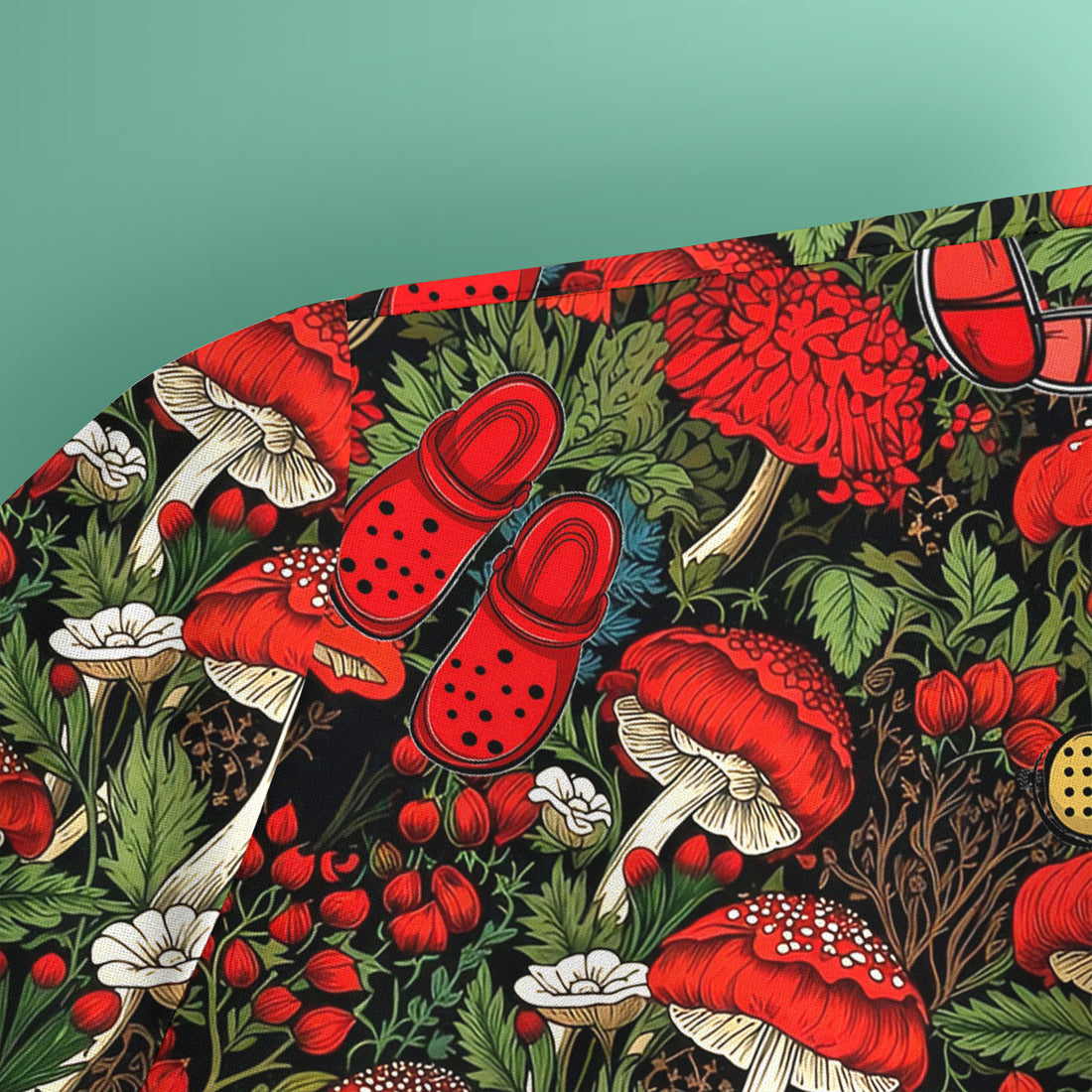 Red Mushroom Medical Forest Pattern Scrub Top, Comfortable Scrubs for Nurses