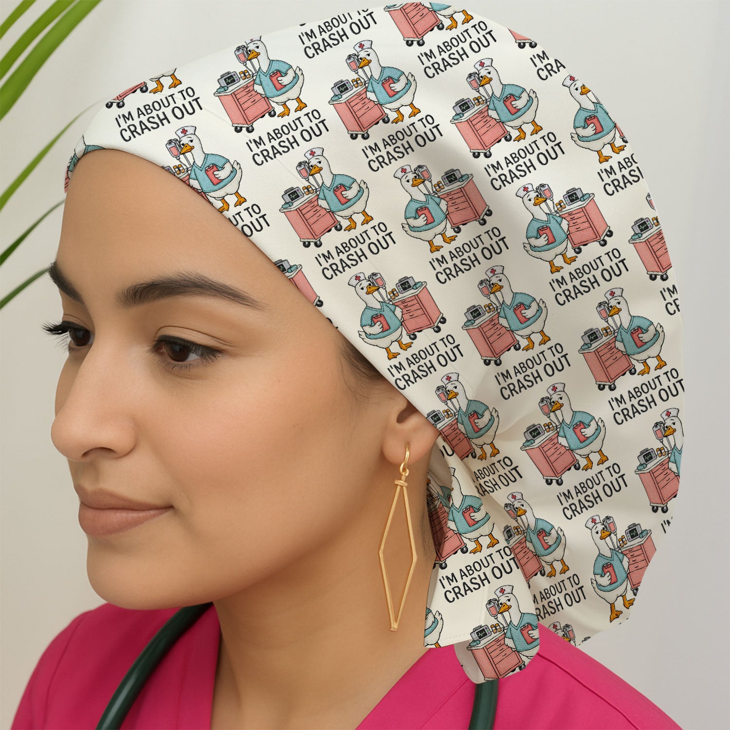 Funny Nurse Goose Crash Out Pattern Cap, Bouffant Scrub Caps for Women