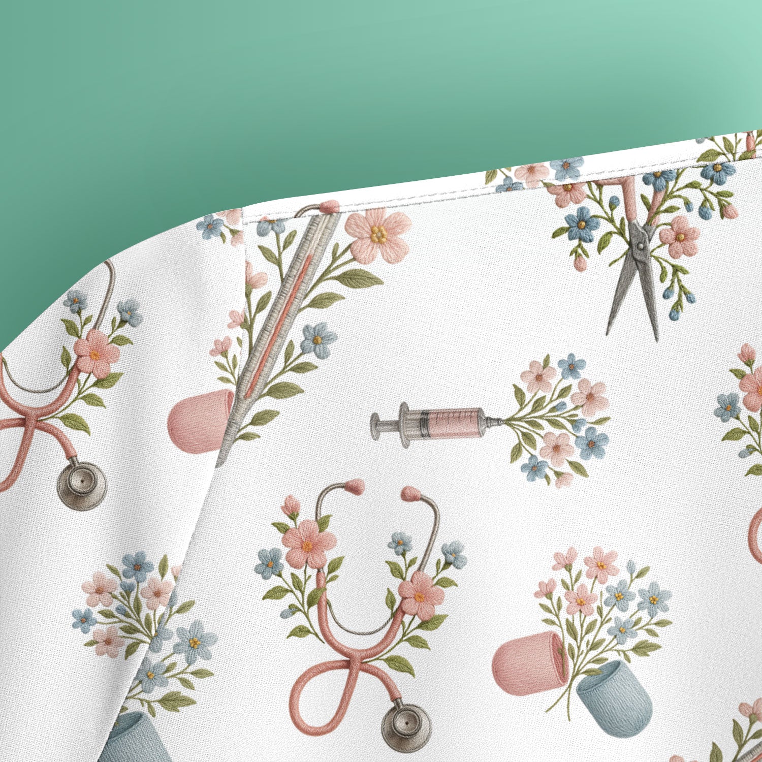 Floral Medical Scrub Top, Elegant Stethoscope With Flower Nursing Shirt, Breathable Fabrics Nurse Uniform