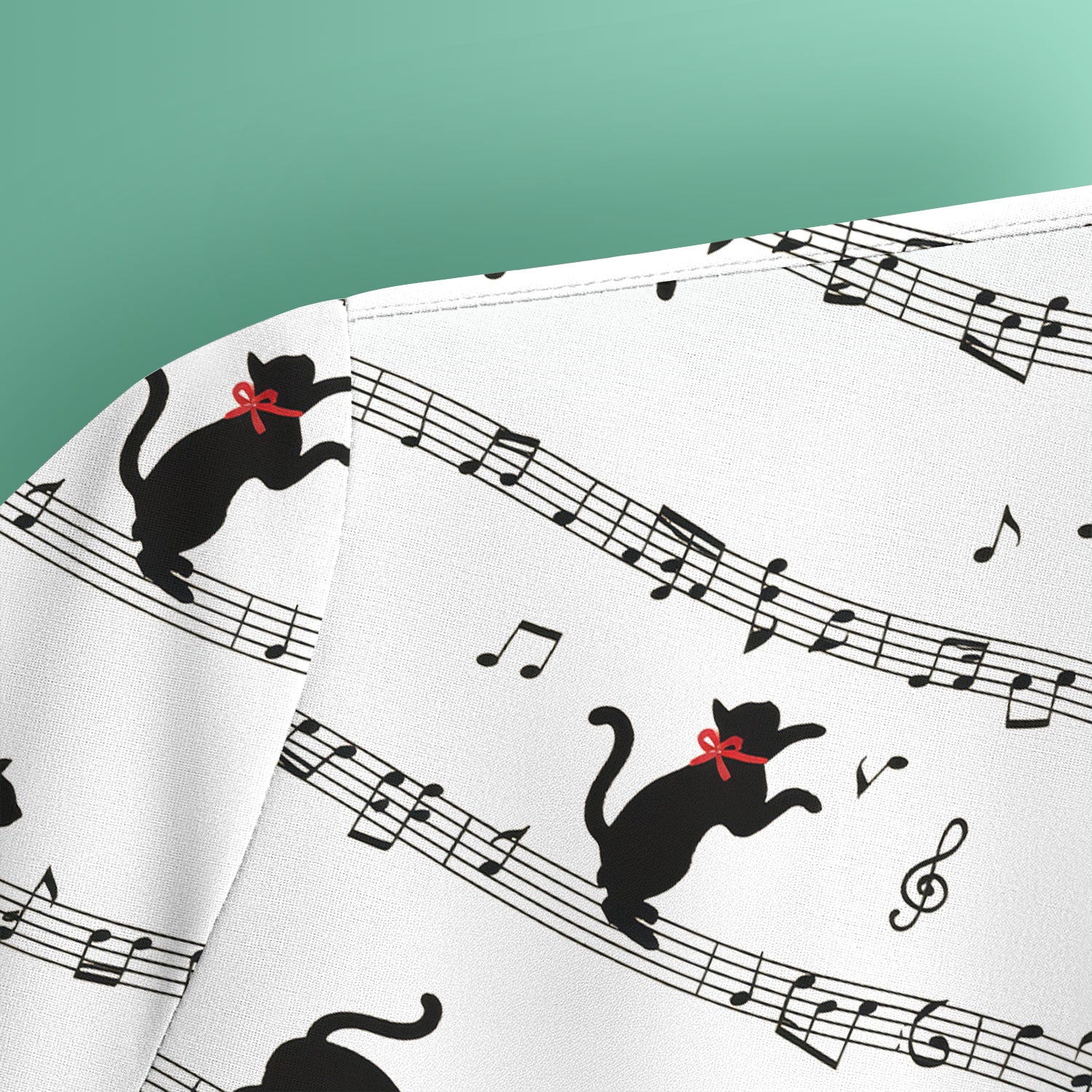 Cute Dancing Black Cat Music Staff Pattern Scrub Top, Comfortable Scrubs for Nurses