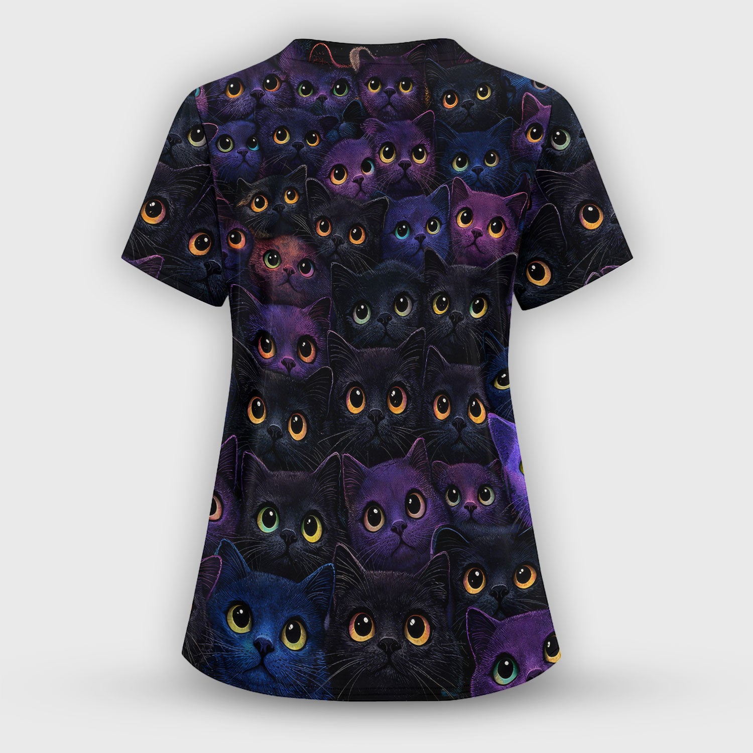 Cute Colorful Cat Eyes Pattern Scrub Set for Nurses, Scrub Pants and V Neck Top, Breathable Med Uniform