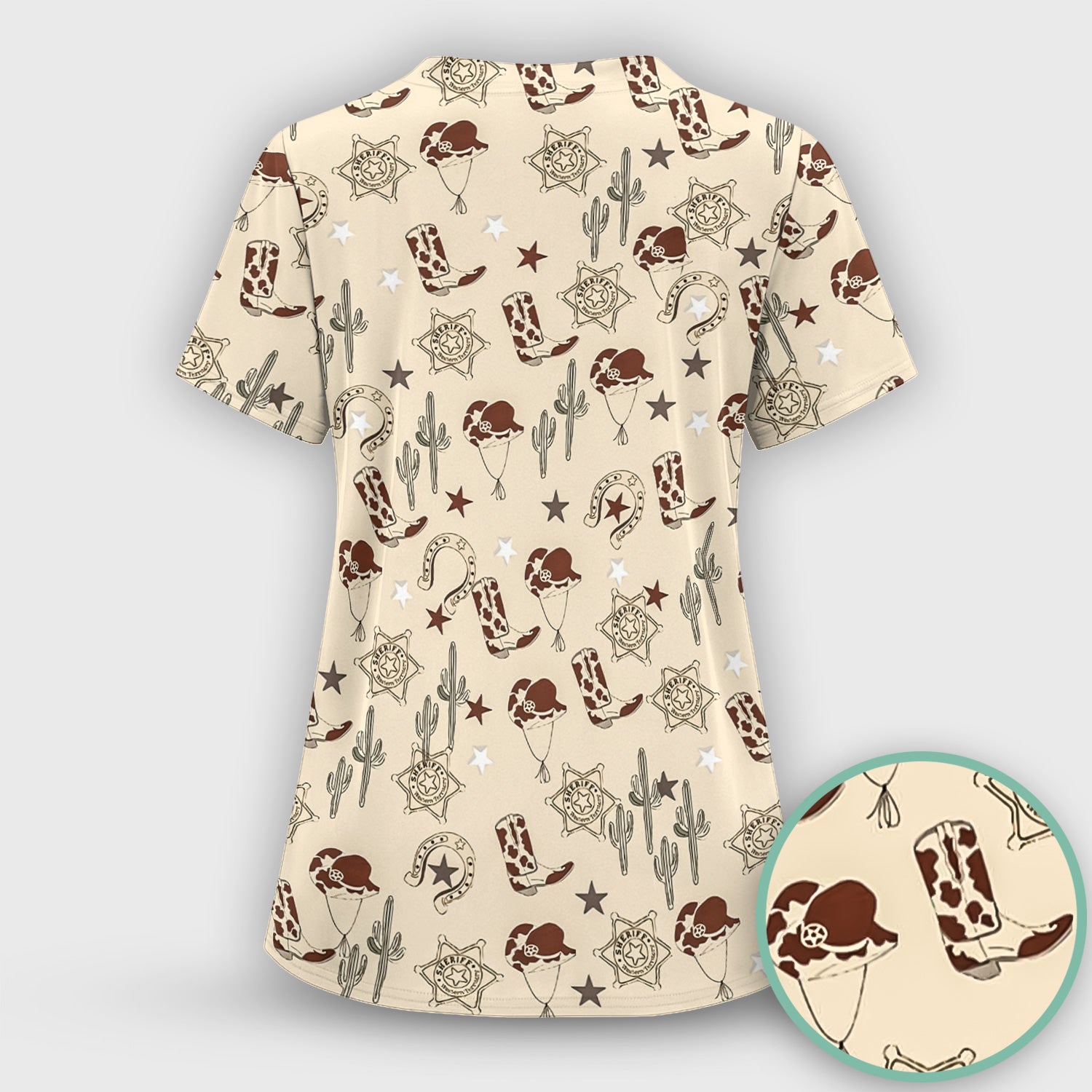 Funny Cowboy Hats & Boots Pattern Scrub Top, Comfortable Scrubs for Nurses